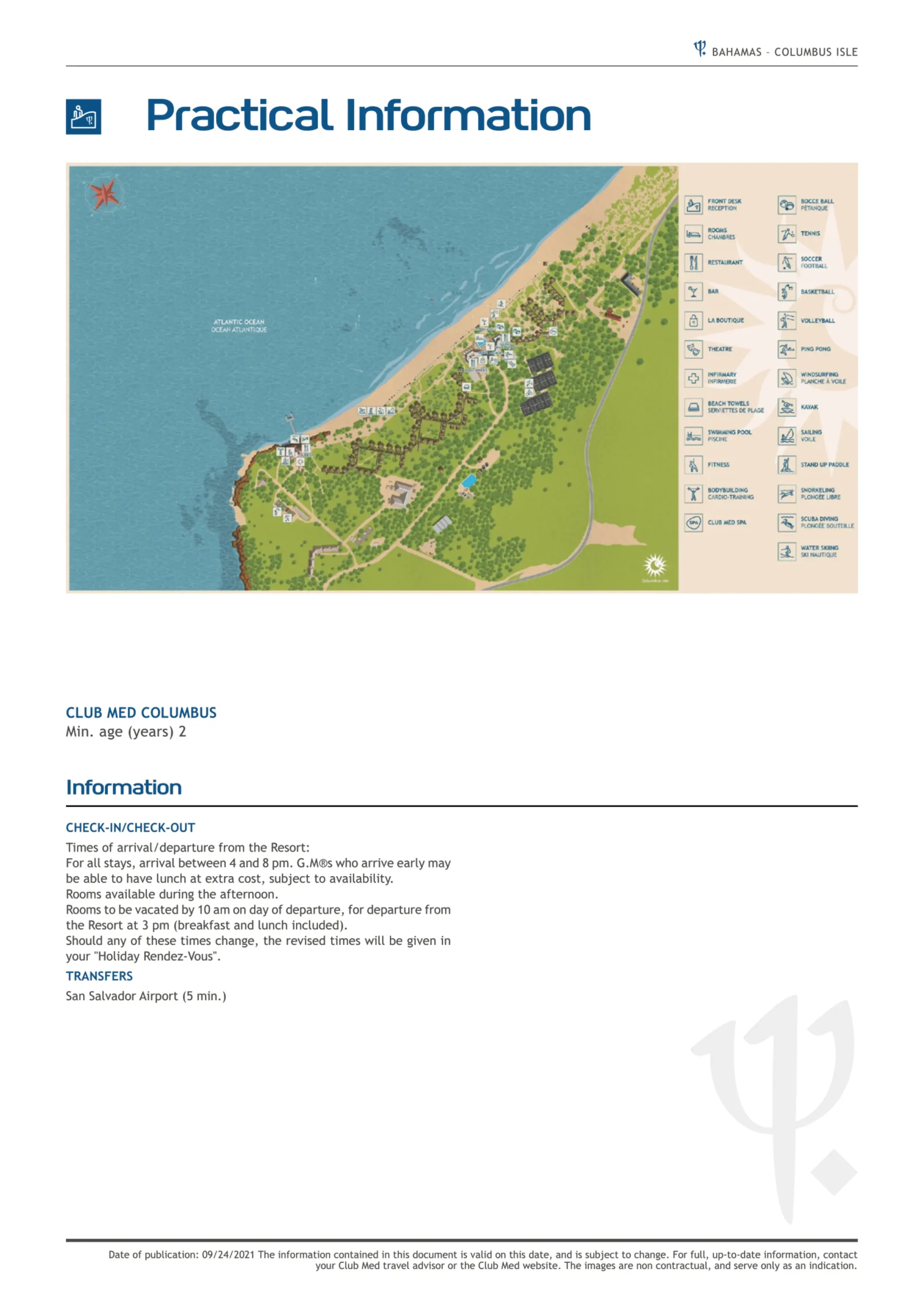 Club Med Columbus Bahamas Map 2021-2022