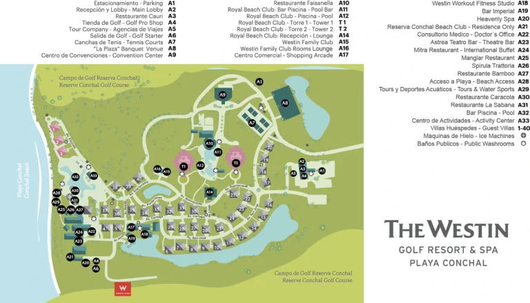 The Westin Reserva Conchal All-Inclusive Golf Resort and Spa Map 2024-2025