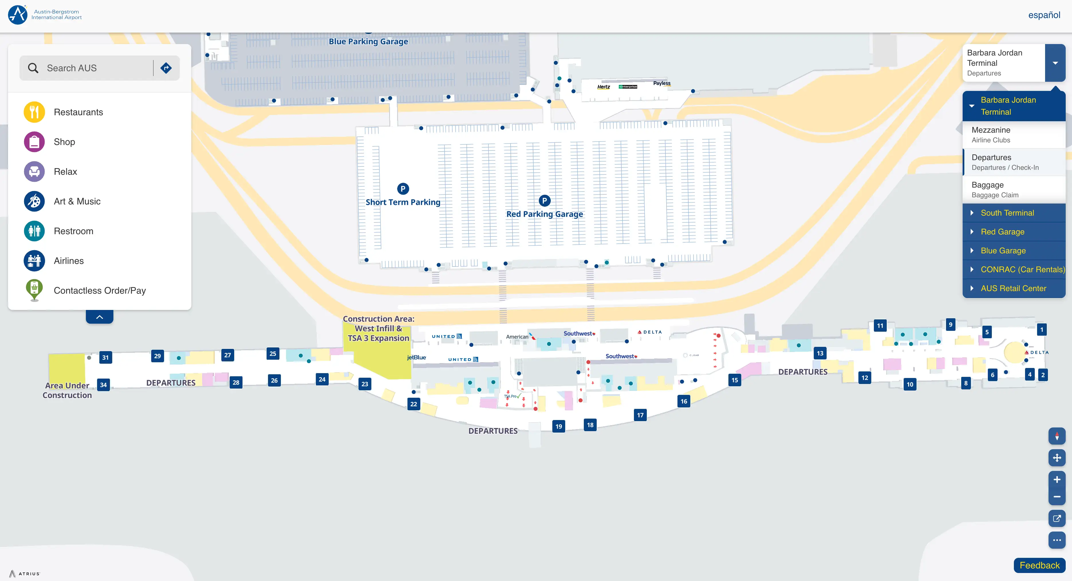 Austin Bergstrom International Airport Departures Map 2025