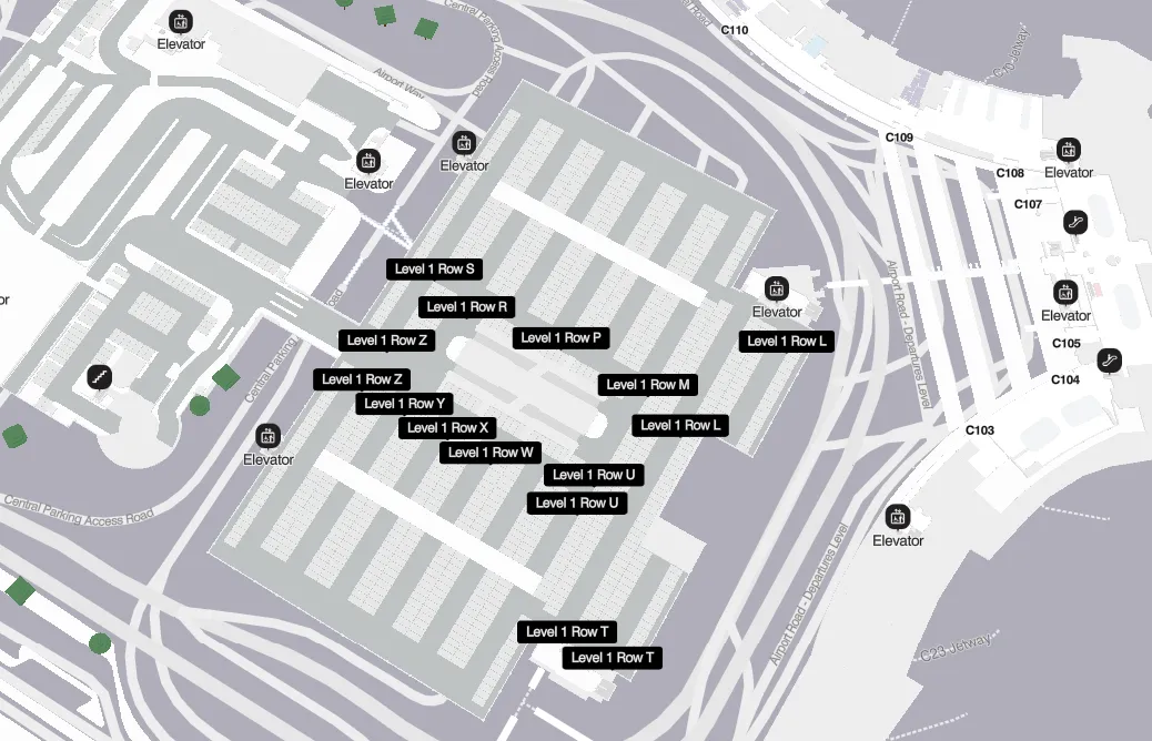 BOS Airport Terminal - Central Parking Level 1 Map 2024