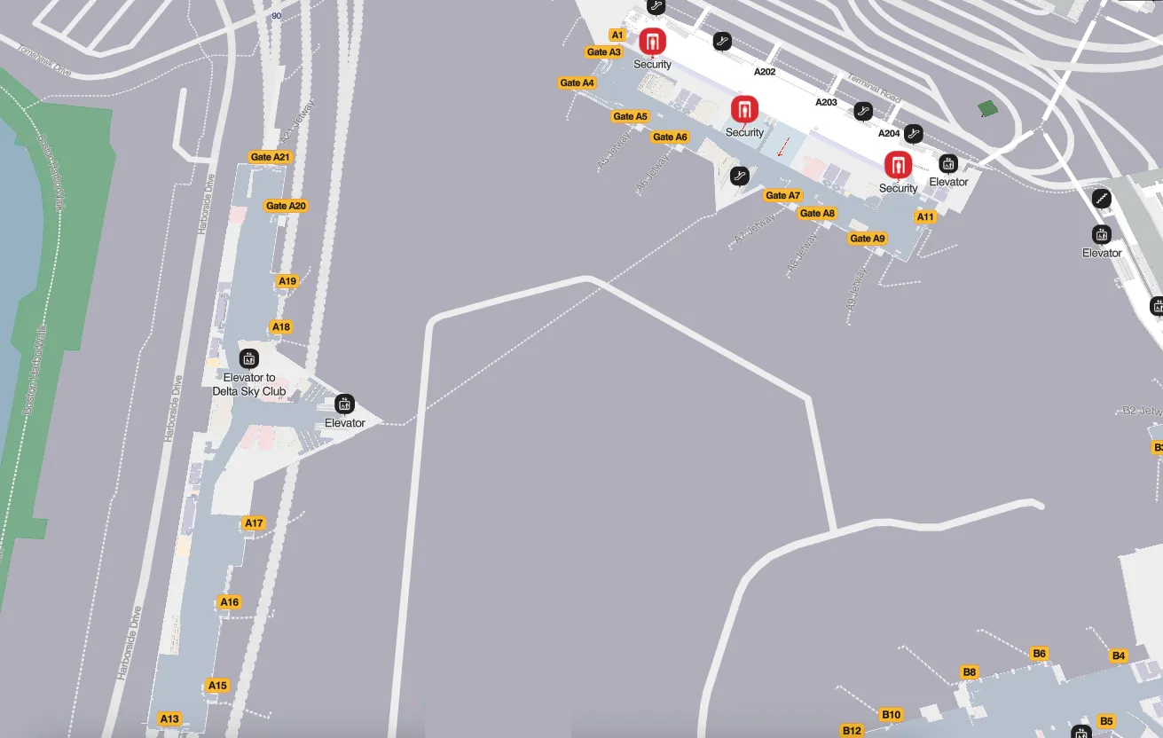 BOS Airport Terminal - Terminal A Level 2 Map 2024
