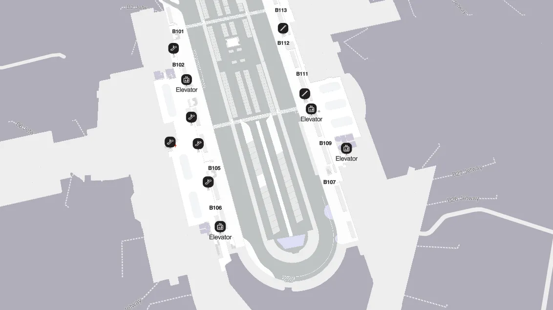 BOS Airport Terminal - Terminal B Level 1 Map 2024