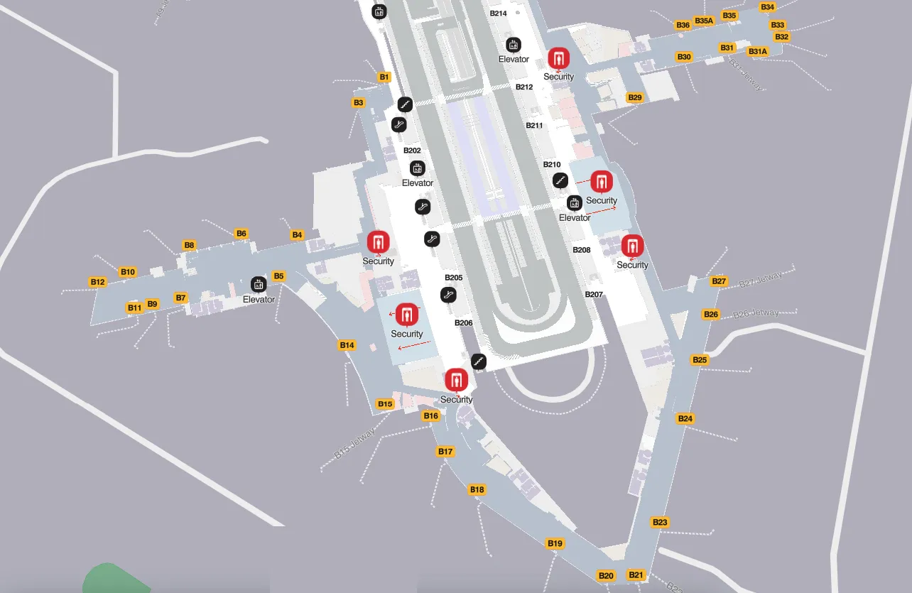 BOS Airport Terminal - Terminal B Level 2 Map 2024
