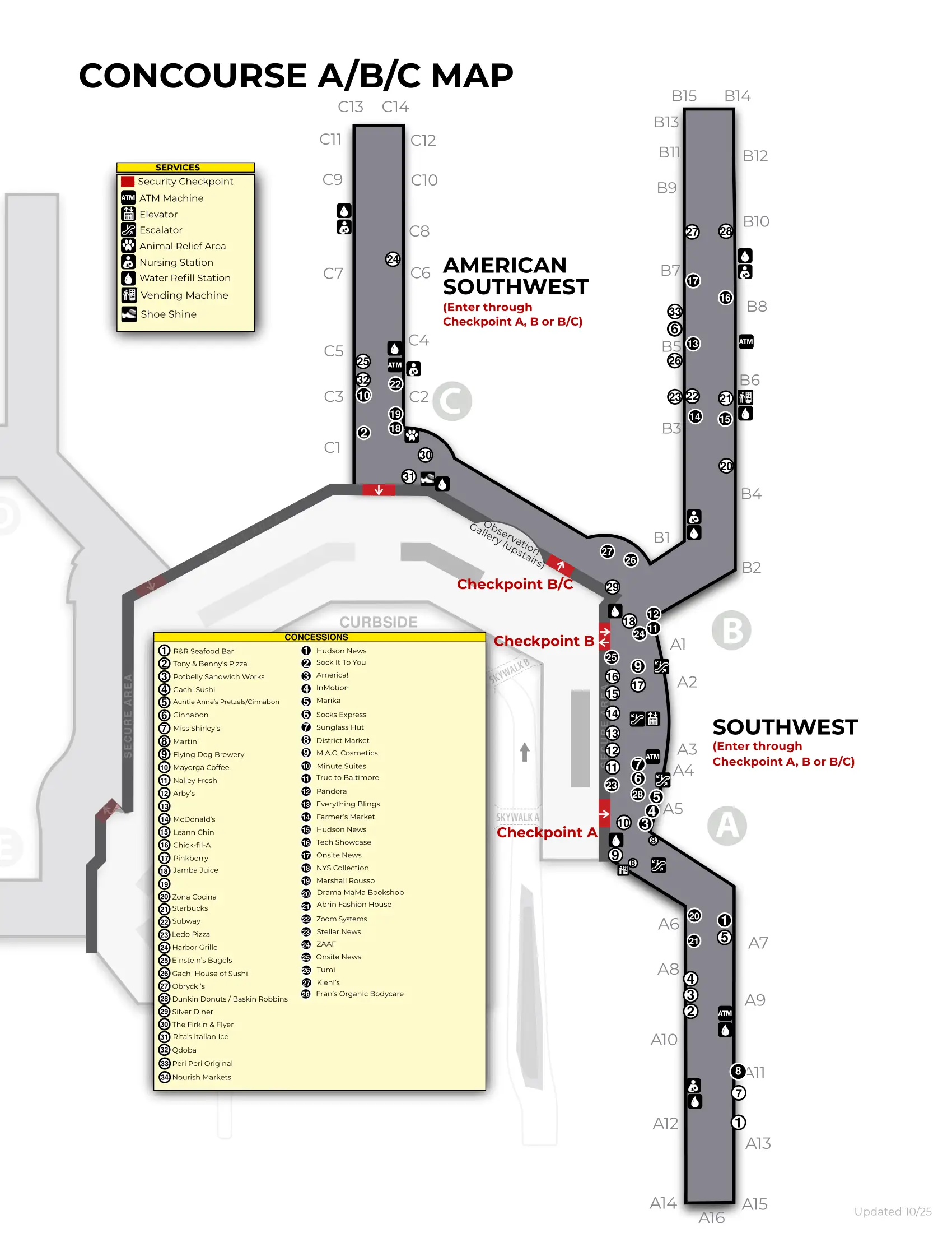 Baltimore_Washington International Airport Concourse ABC Map 2025