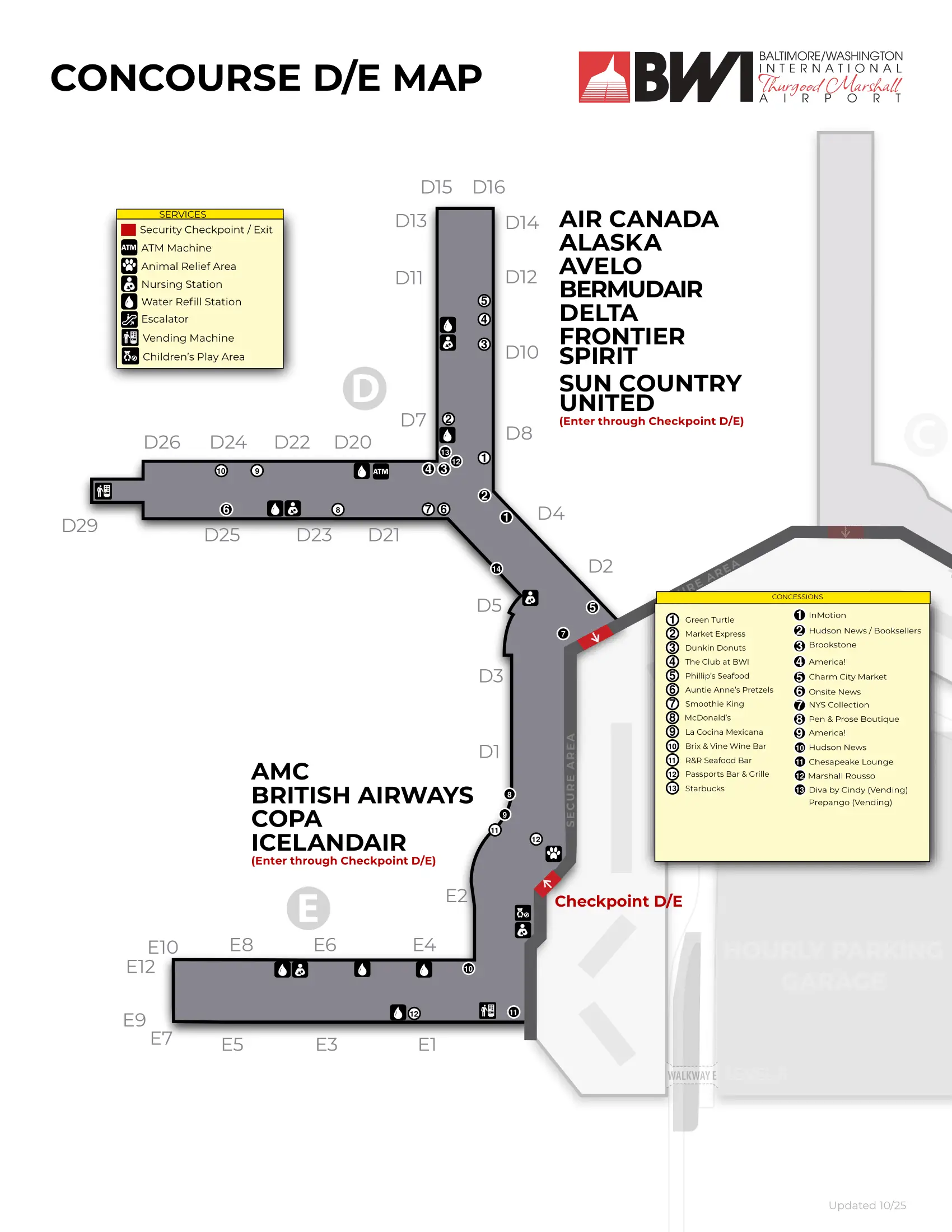 Baltimore_Washington International Airport Concourse DE Map 2025
