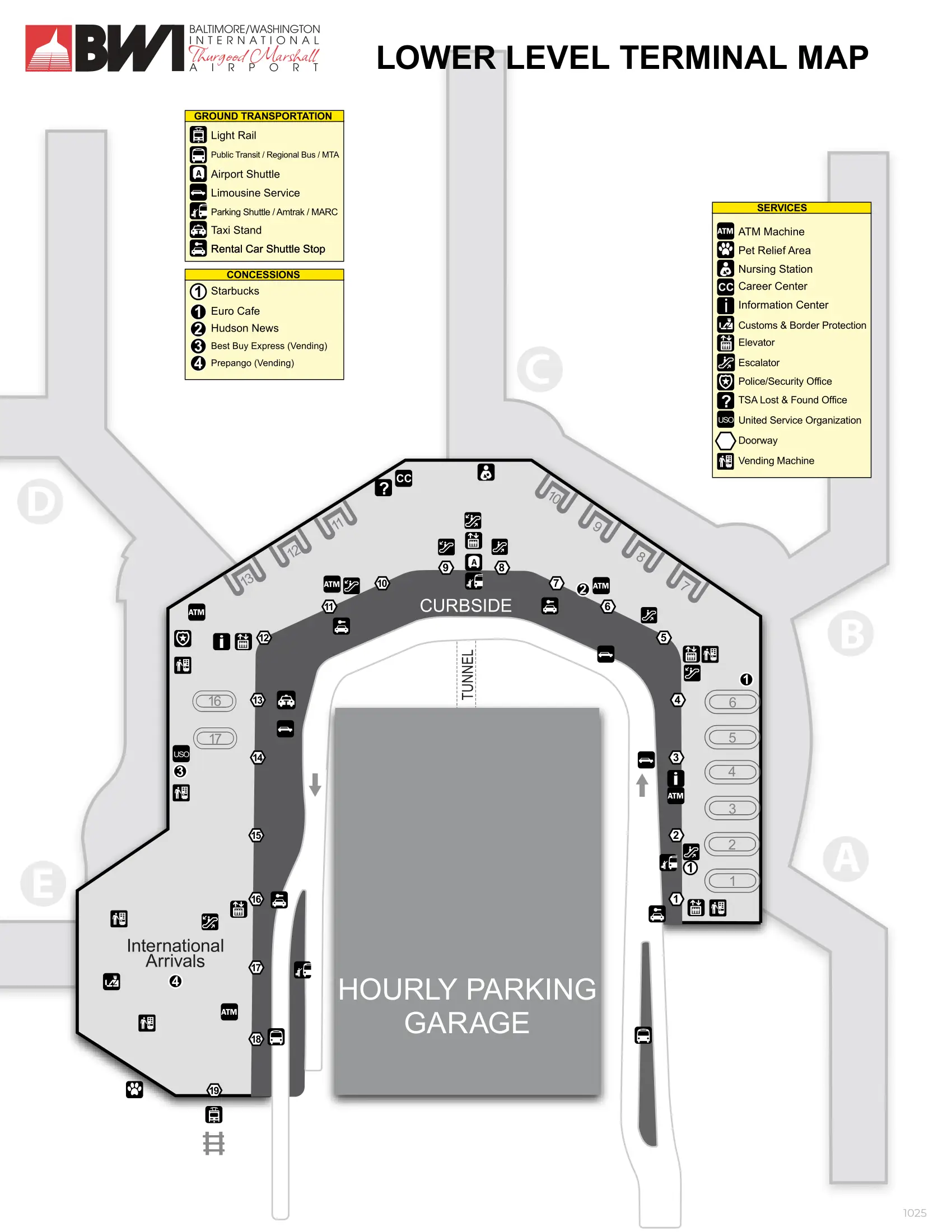 Baltimore_Washington International Airport Lower Level Terminal Map 2025