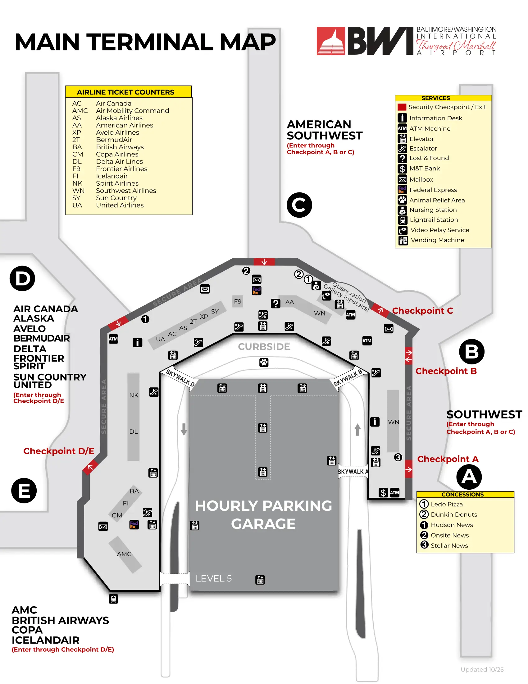 Baltimore_Washington International Airport Main Terminal Map 2025