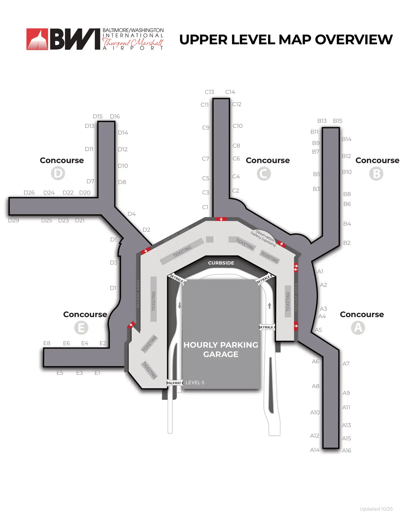 Baltimore_Washington International Airport Upper Level Map 2025
