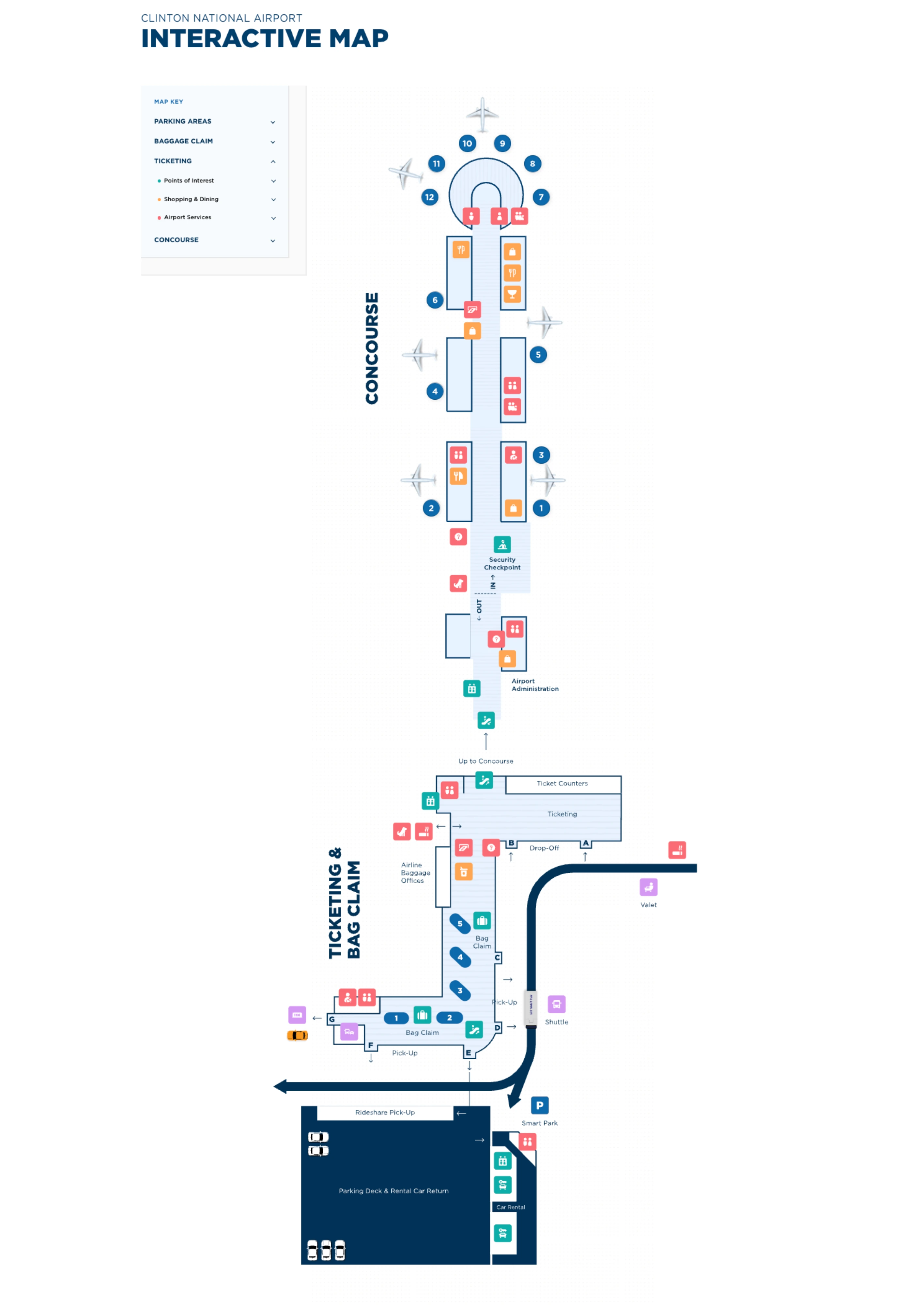 Bill and Hillary Clinton National Airport Map 2026
