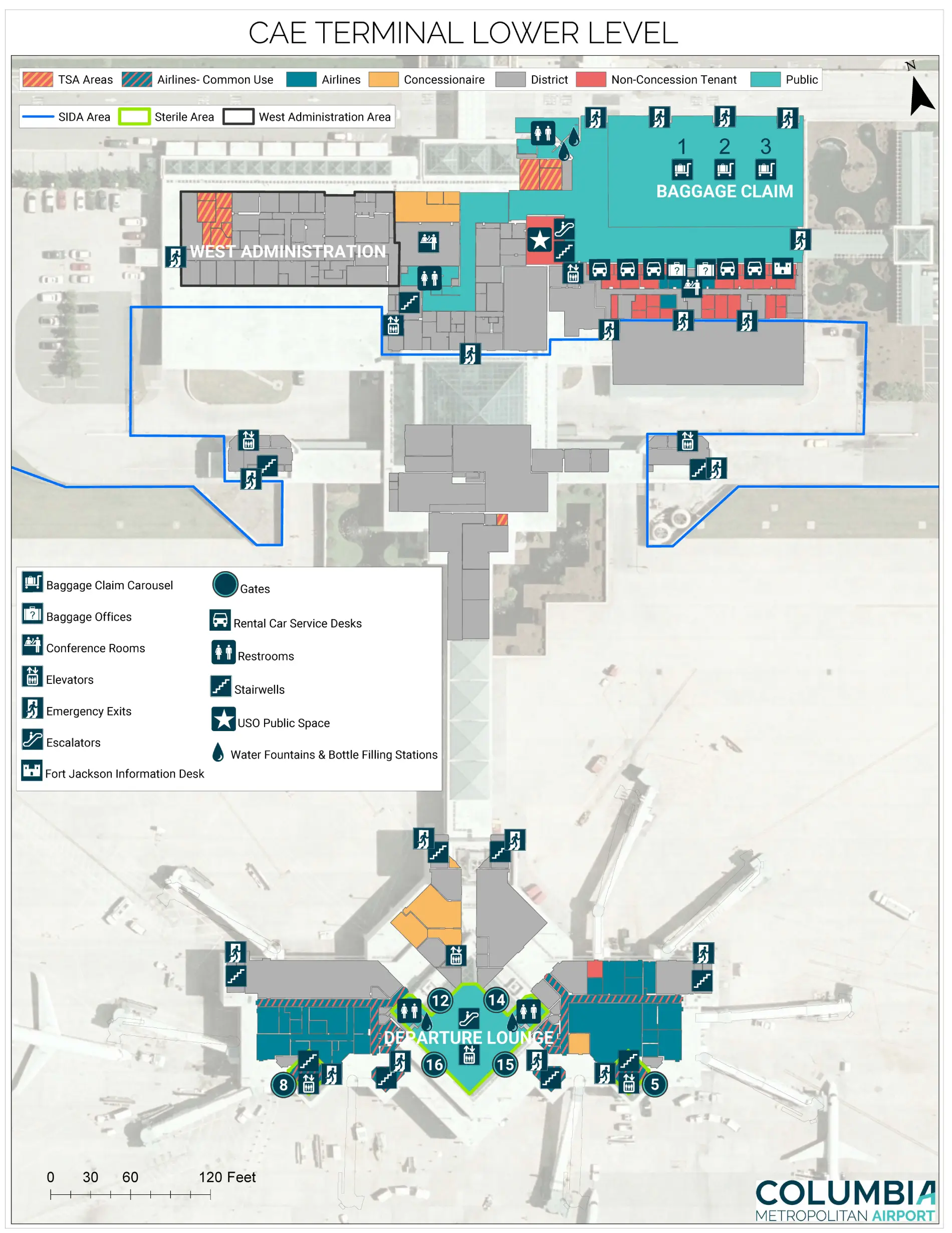 CAE Airport Terminal - Lower Level Map 2024