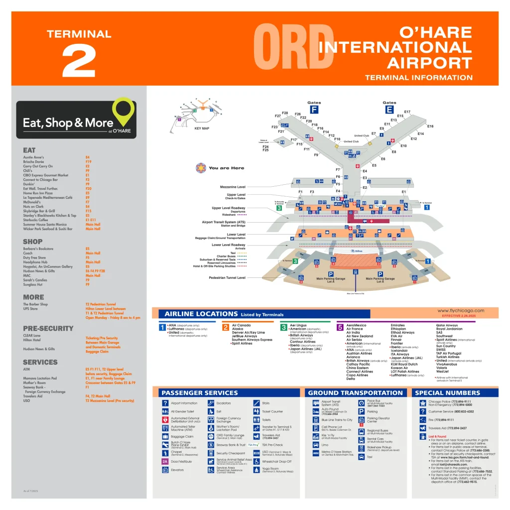 Chicago O'Hare International Airport Terminal 2 Map (Most Up-To-Date ...