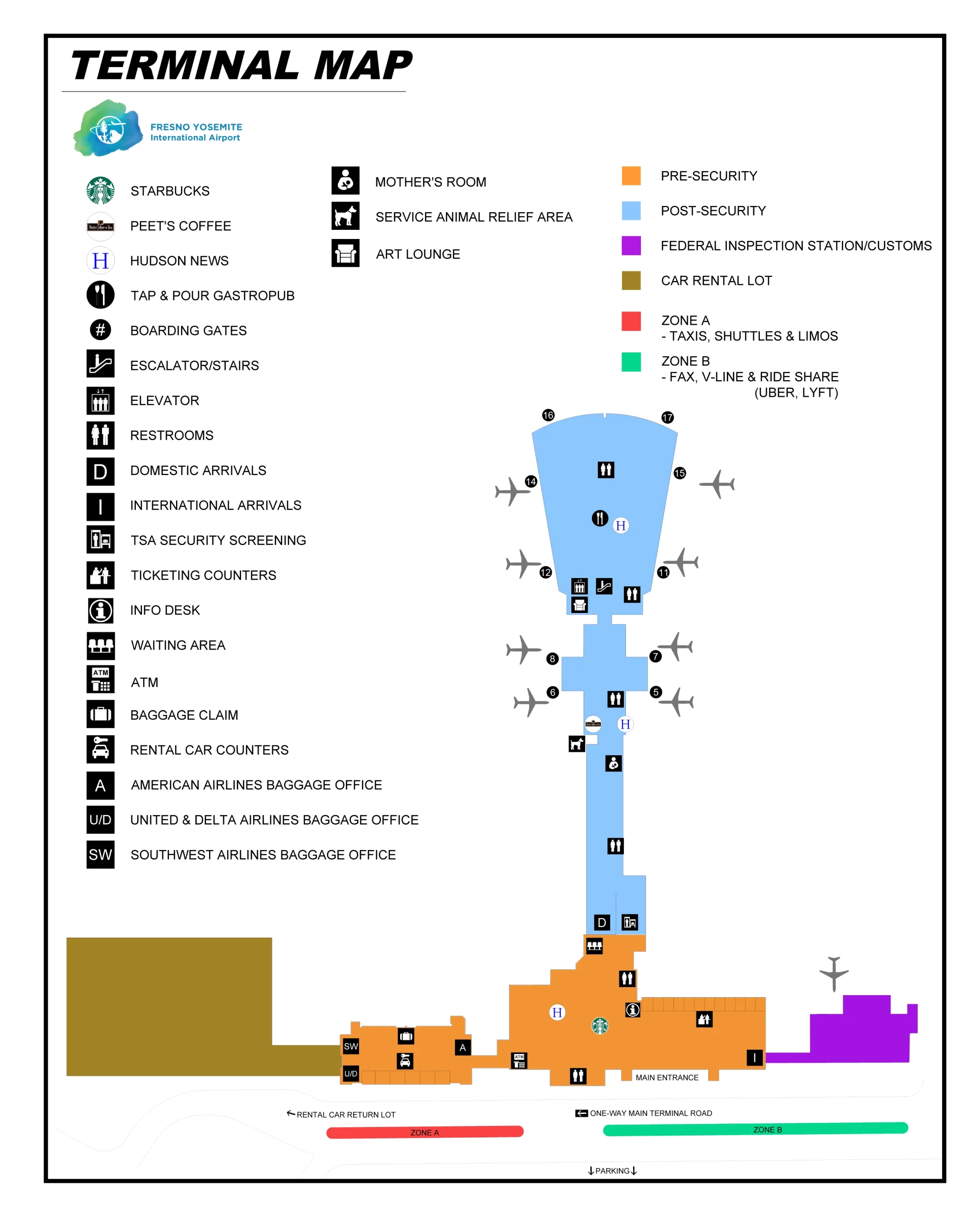 Fresno Yosemite International Airport Terminal Map 2025
