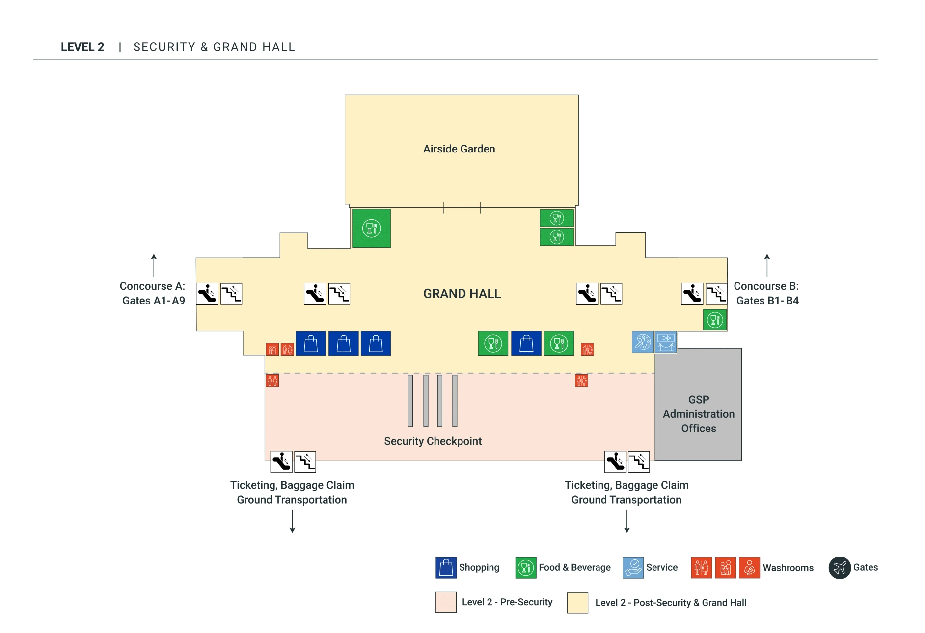 Greenville Spartanburg International Airport Security and Grand Hall Map 2025