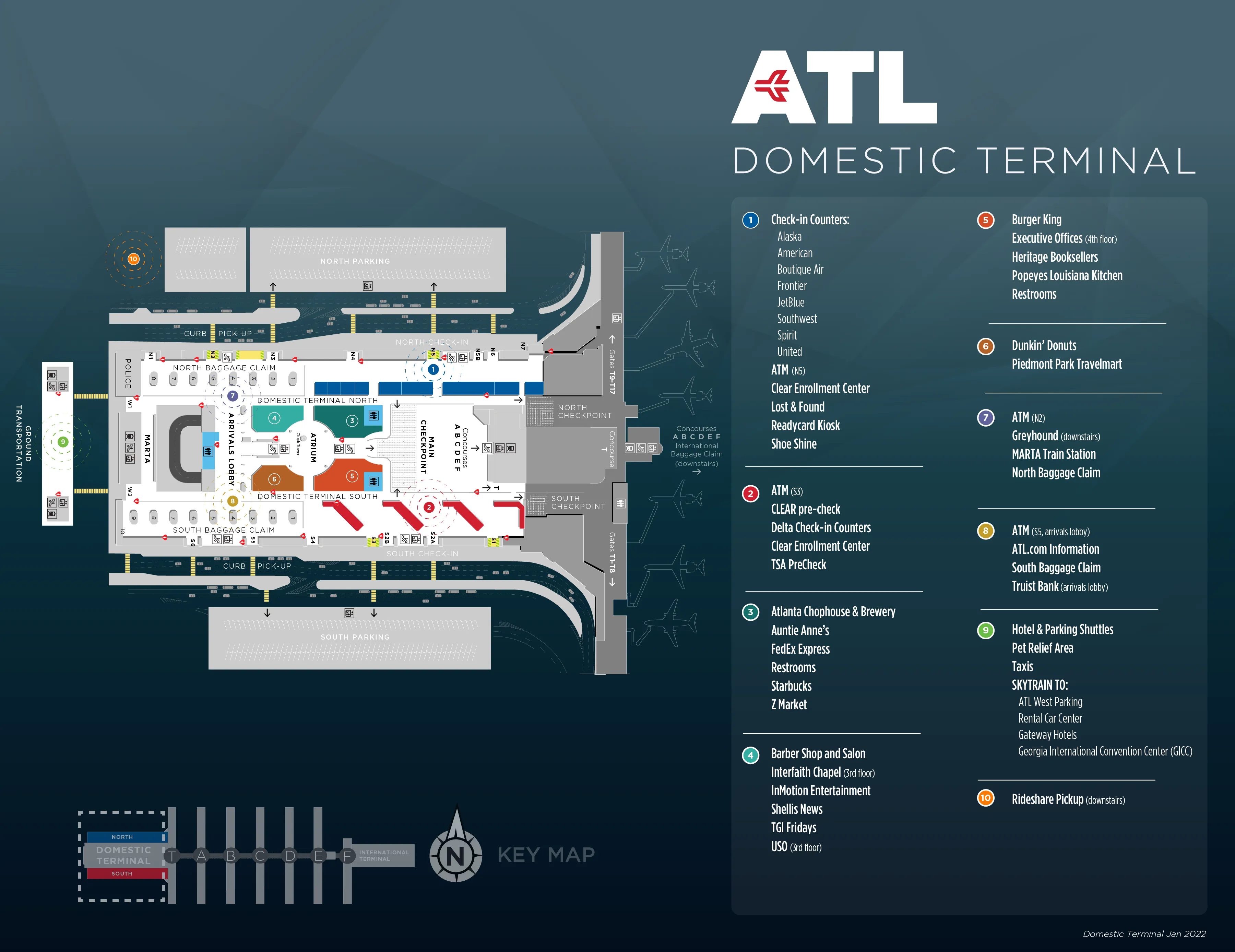Hartsfield-Jackson Atlanta International Airport Domestic Terminal Map 2022-2025