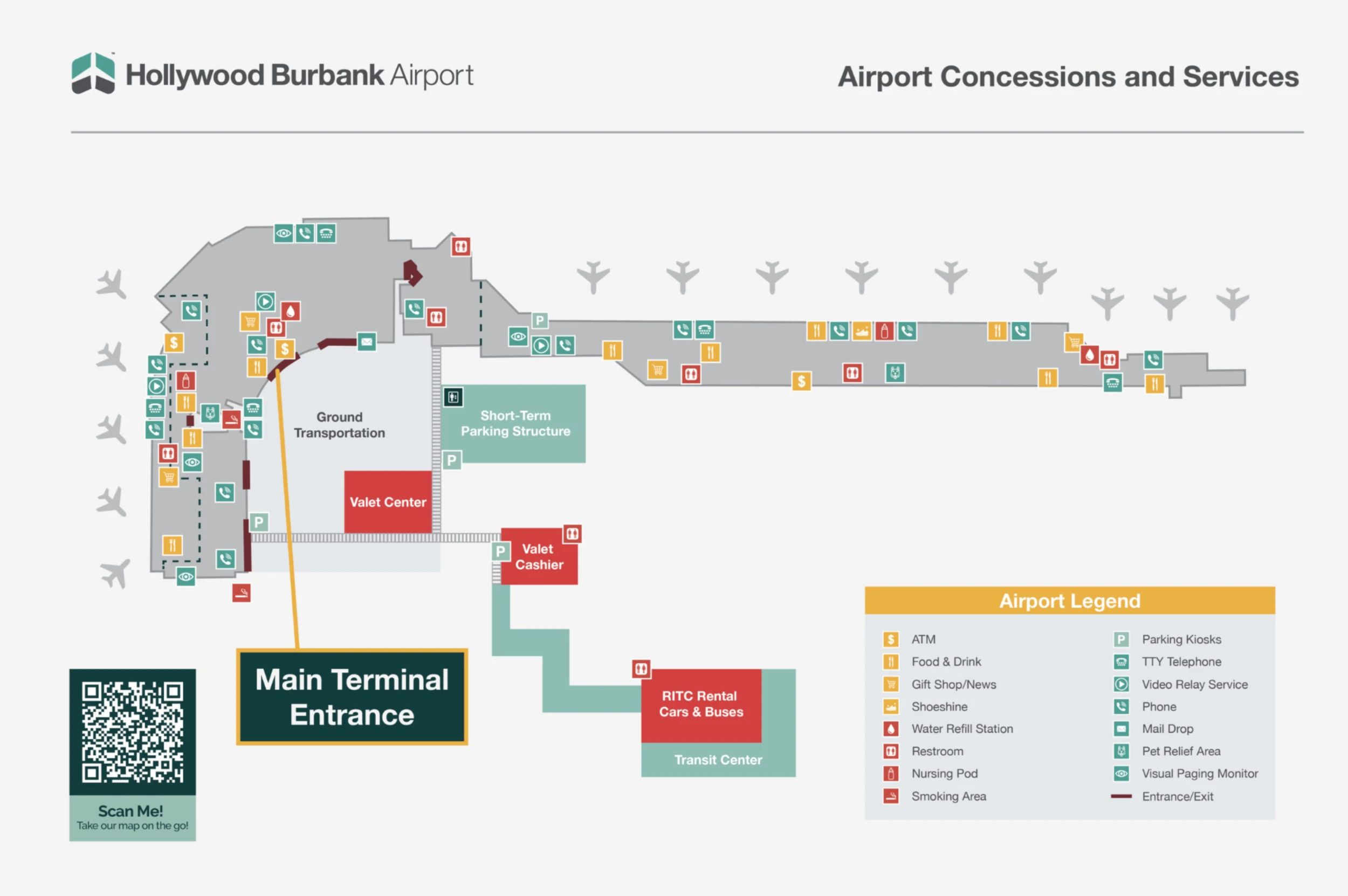 Hollywood Burbank Airport Concessions and Services Map 2026