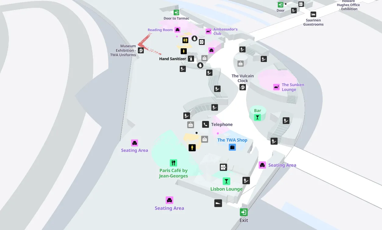 JFK Airport TWA Hotel - Paris Cafe : Lisbon Lounge Map 2024