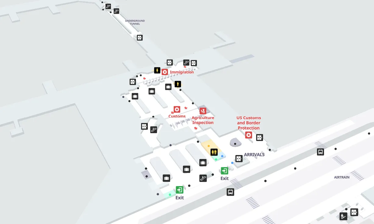 JFK Airport Terminal 8 - Arrivals/Connecting Tunnel Map 2024