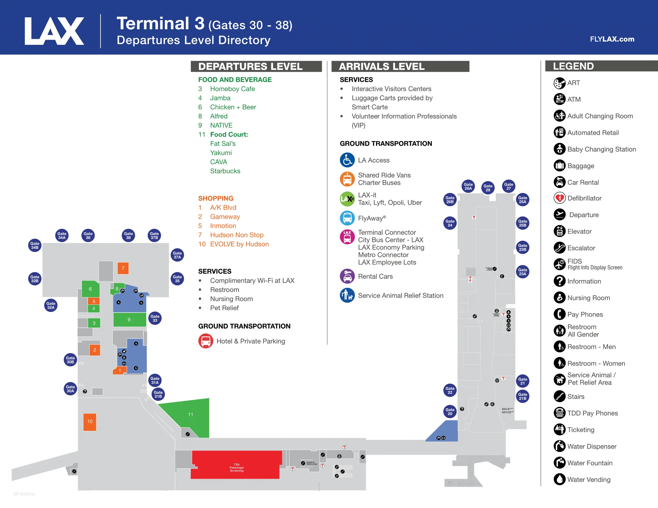 LAX Airport Terminal 3 (Gates 30 - 38) Map 2024
