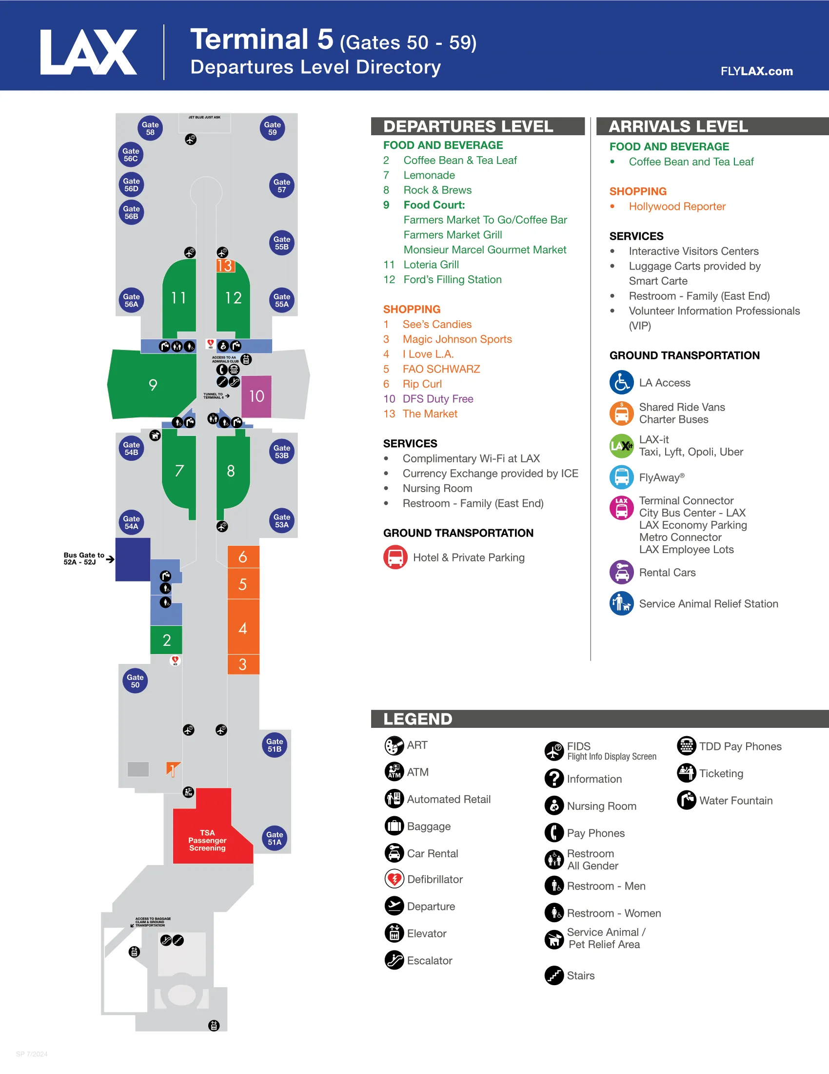 LAX Airport Terminal 5 (Gates 50 - 59) Map 2024