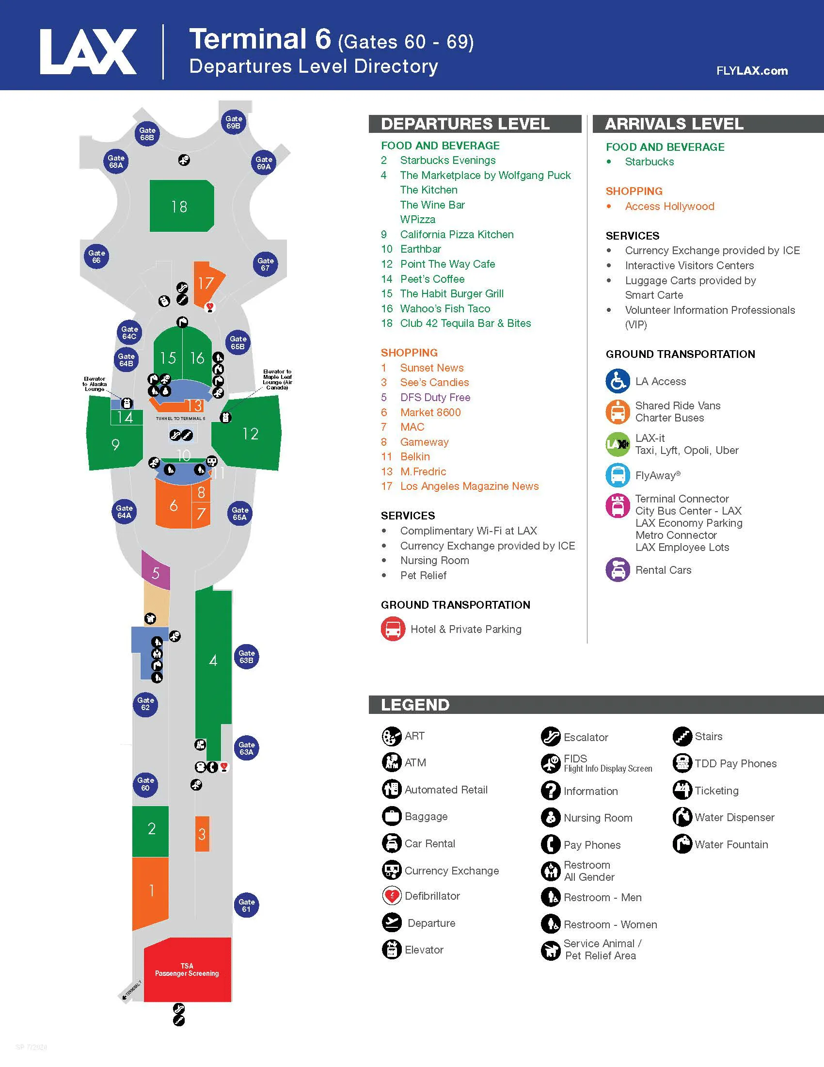 LAX Airport Terminal 6 (Gates 60 - 69) Map 2024