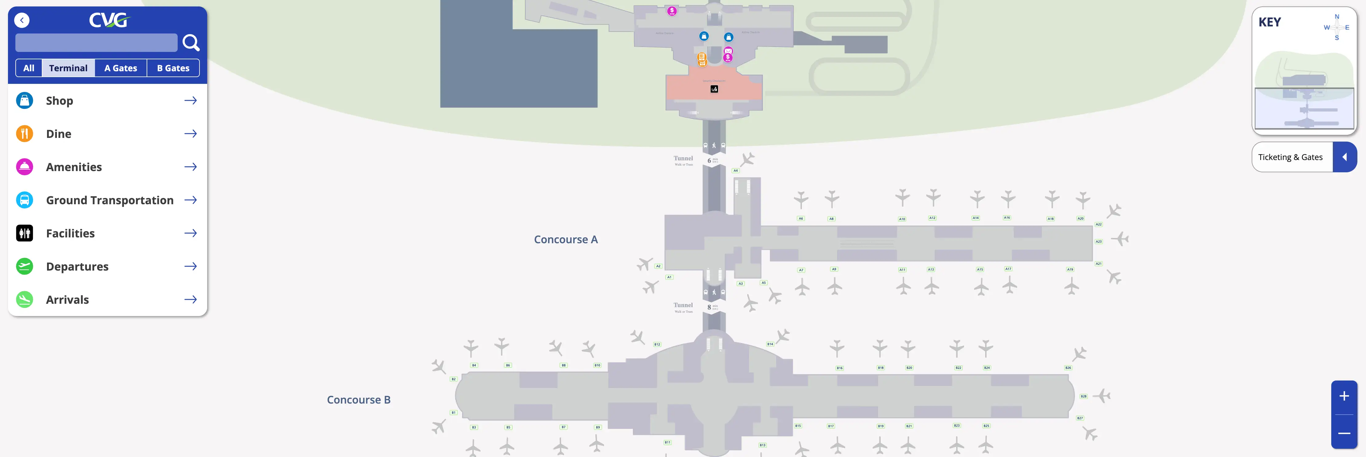 Northern Kentucky International Airport Ticketing and Gates Map 2025