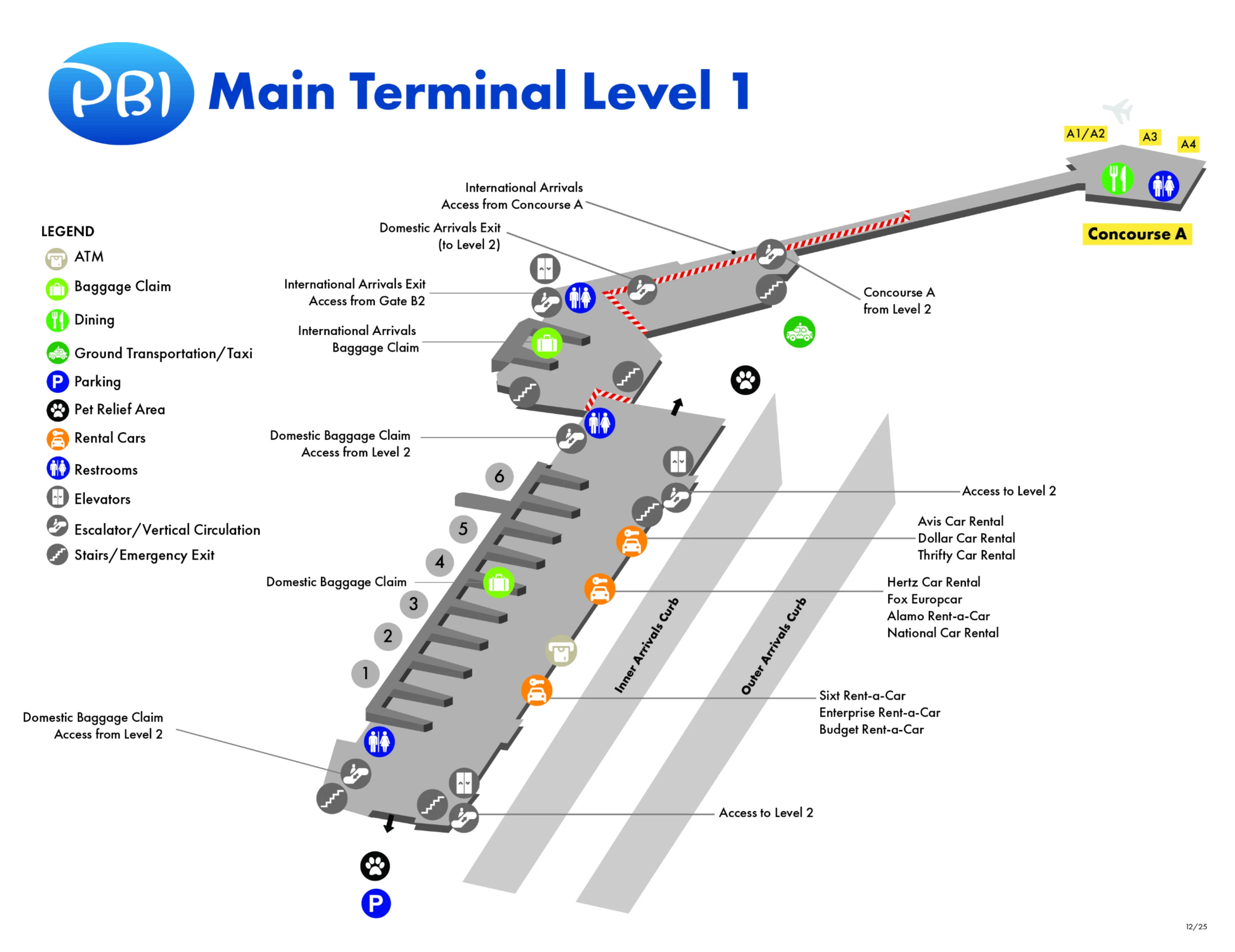 Palm Beach International Airport Main Terminal Level 1 Map 2025-2026
