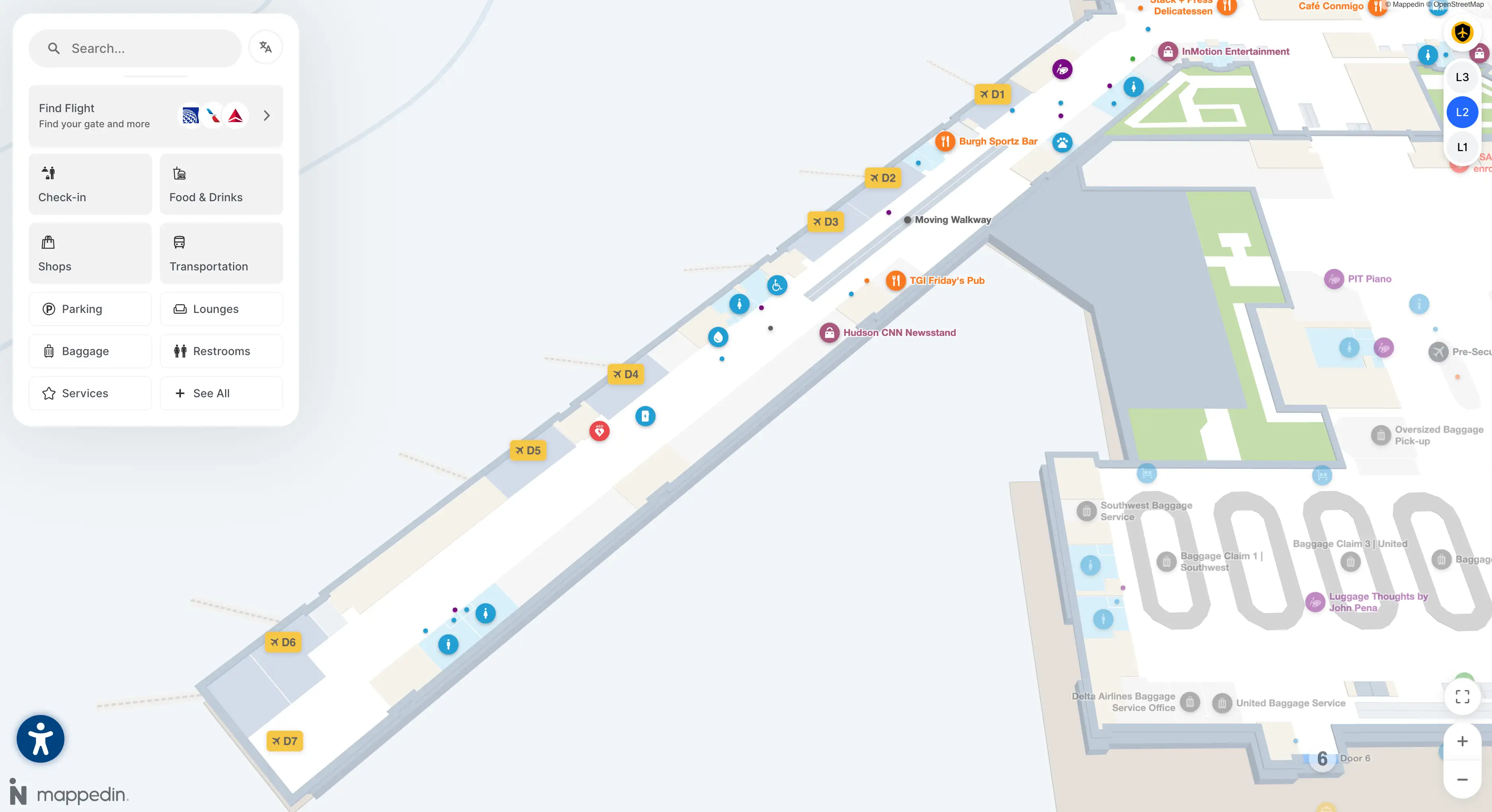 Pittsburgh International Airport Level 2 Gates D Map 2025