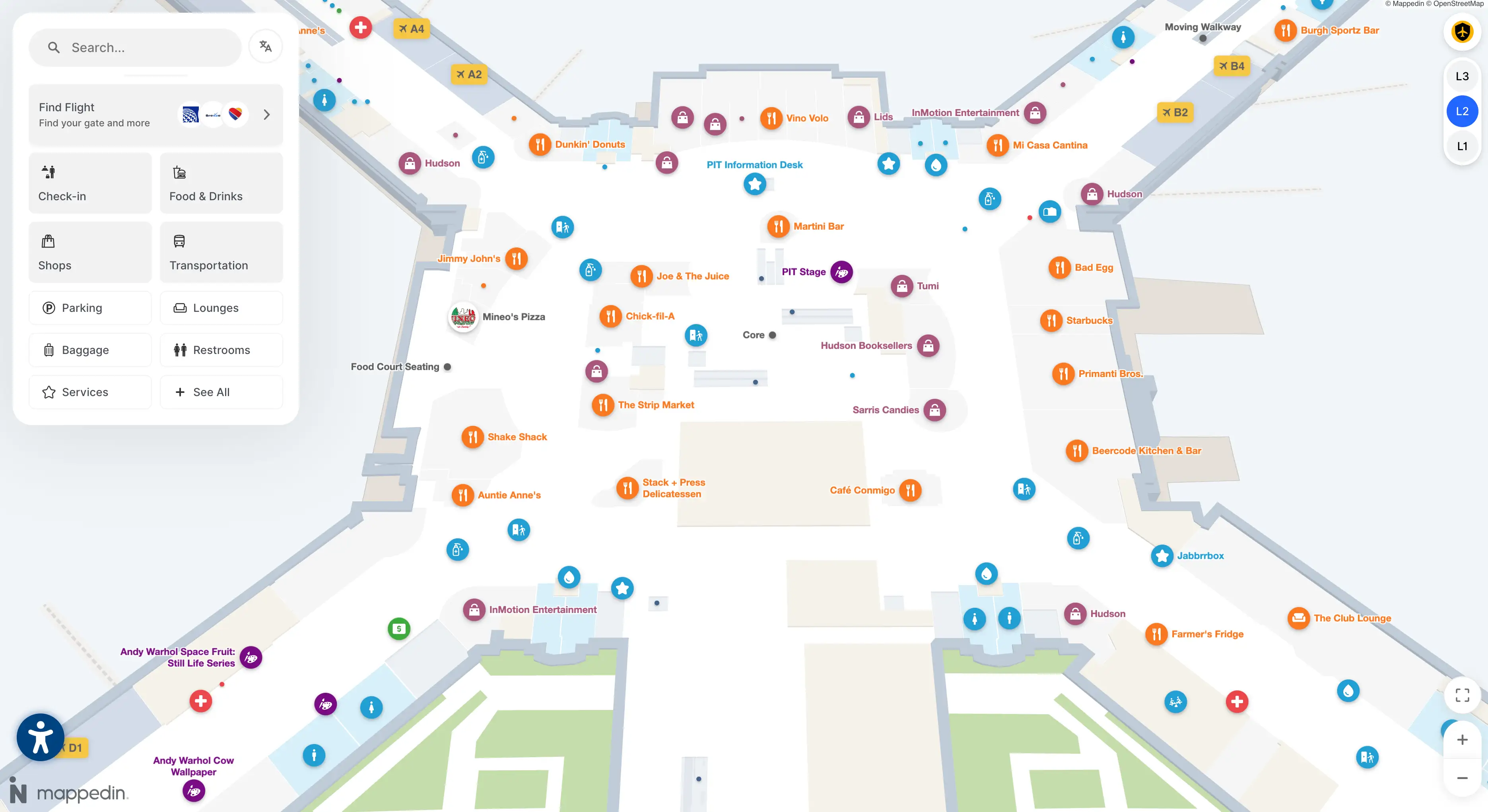 Pittsburgh International Airport Level 2 Gates Map 2025