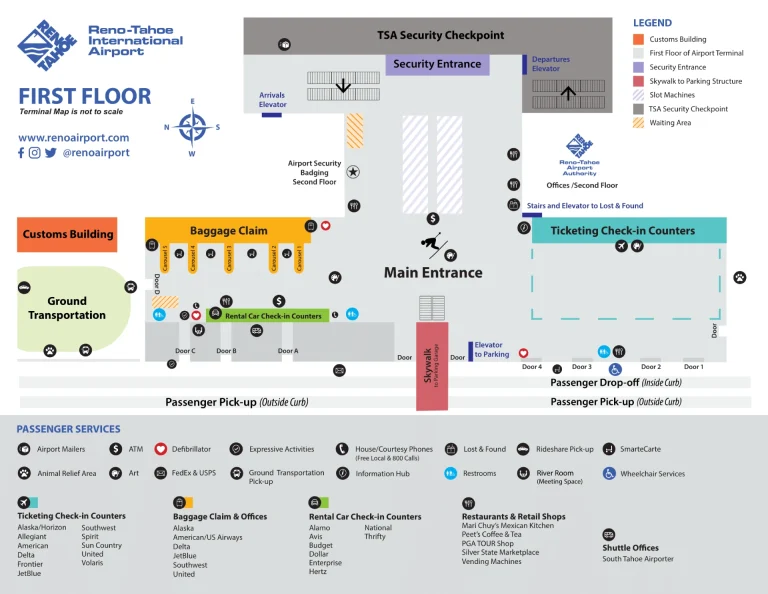 Reno Tahoe International Airport Terminal First Floor Map 2025