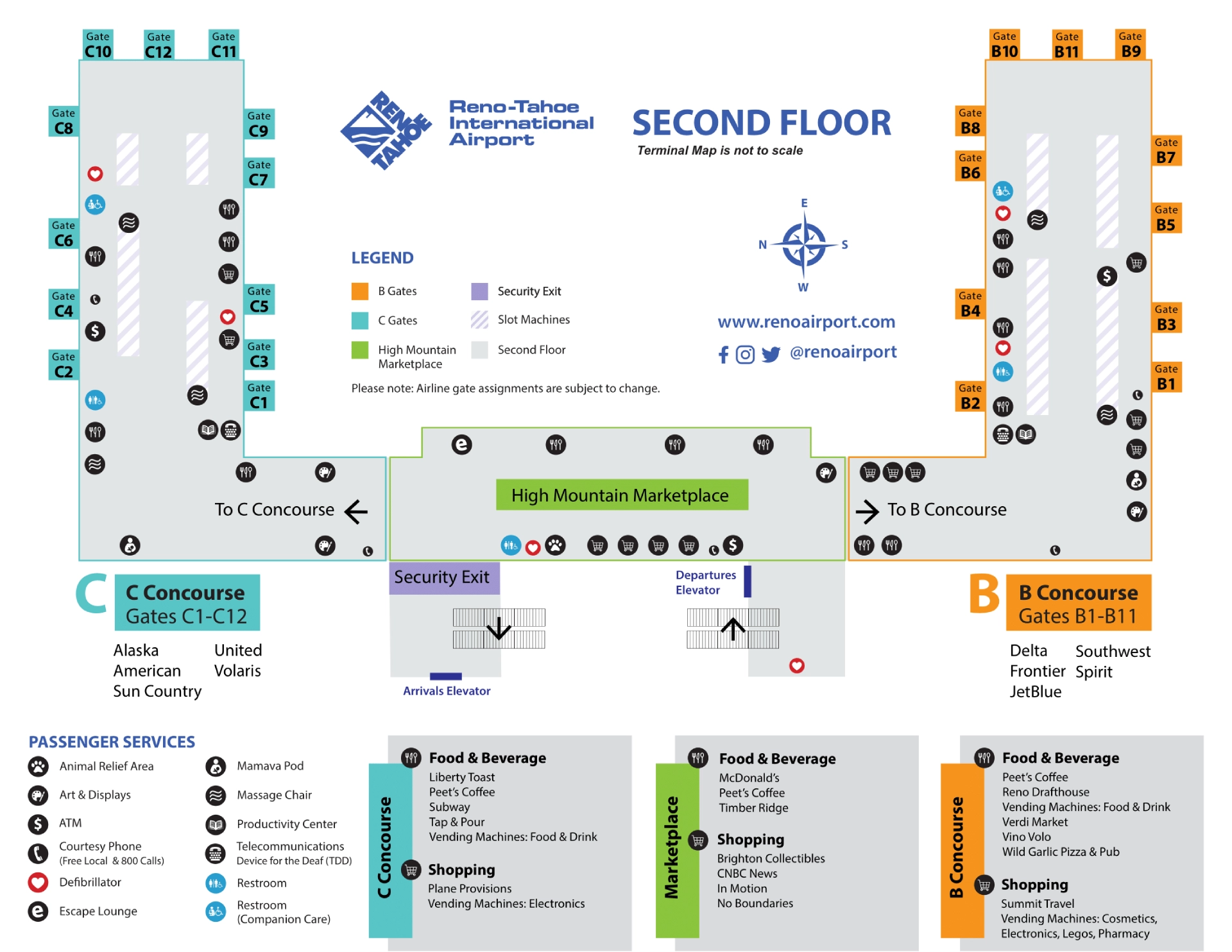 Reno Tahoe International Airport Terminal Second Floor Map 2025