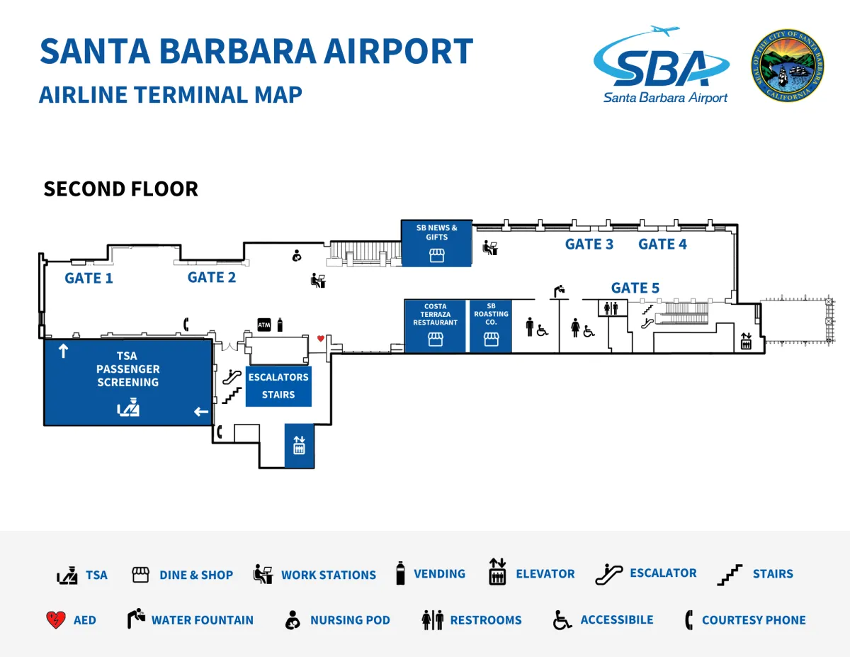 SBA Airport Terminal - Second Floor Map 2024