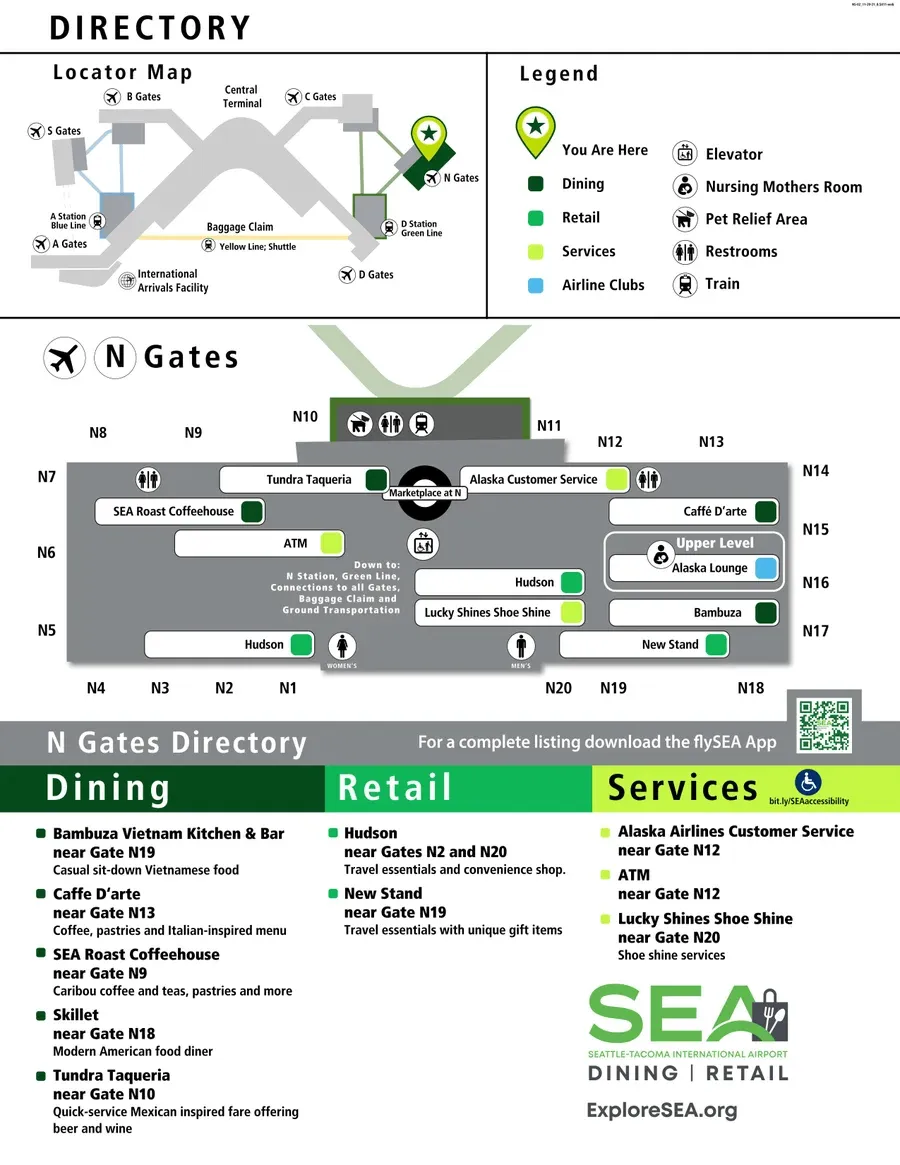 SEA Airport Terminal - North Satellite Terminal (N Gates) Map 2024