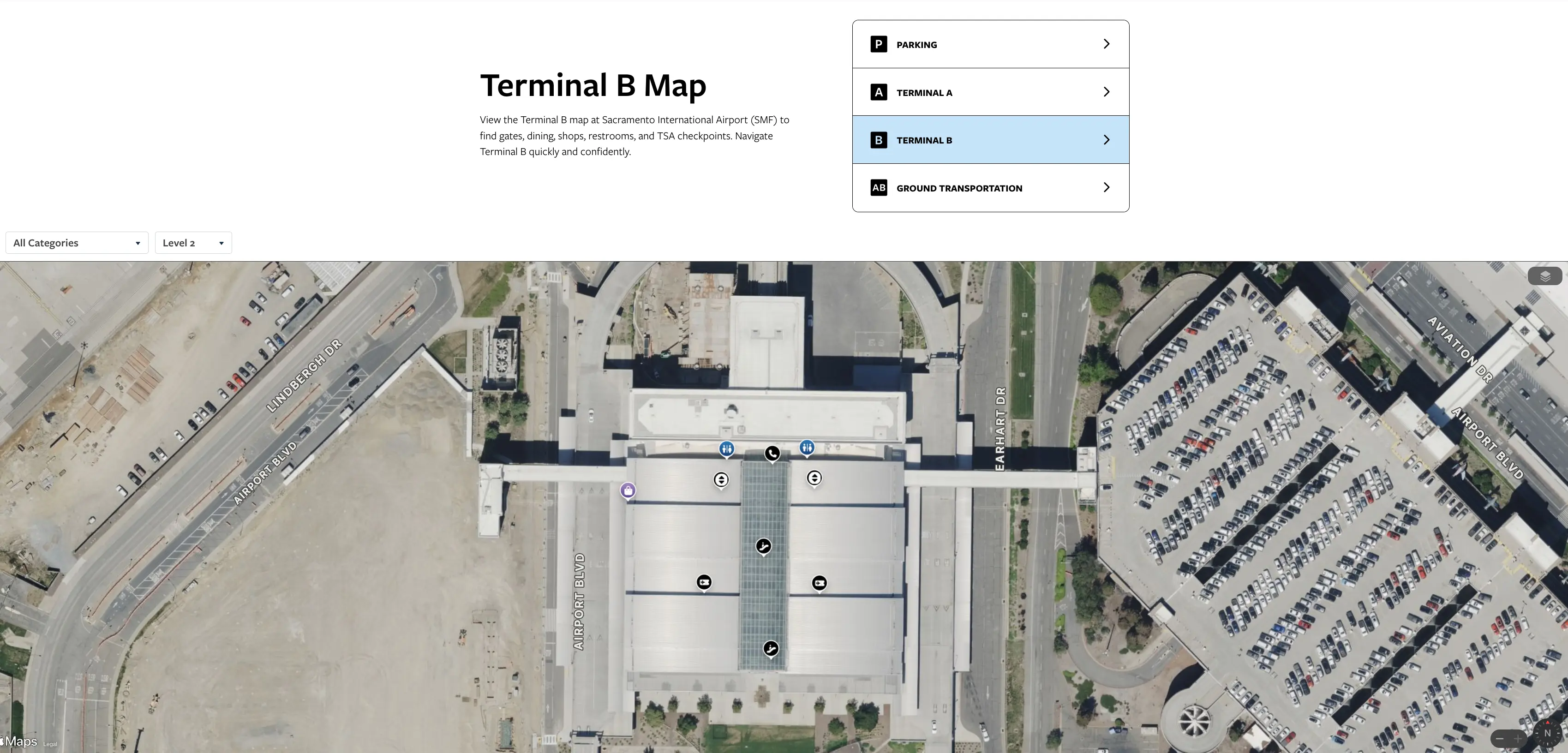 Sacramento International Airport Terminal B Level 2 Map 2026
