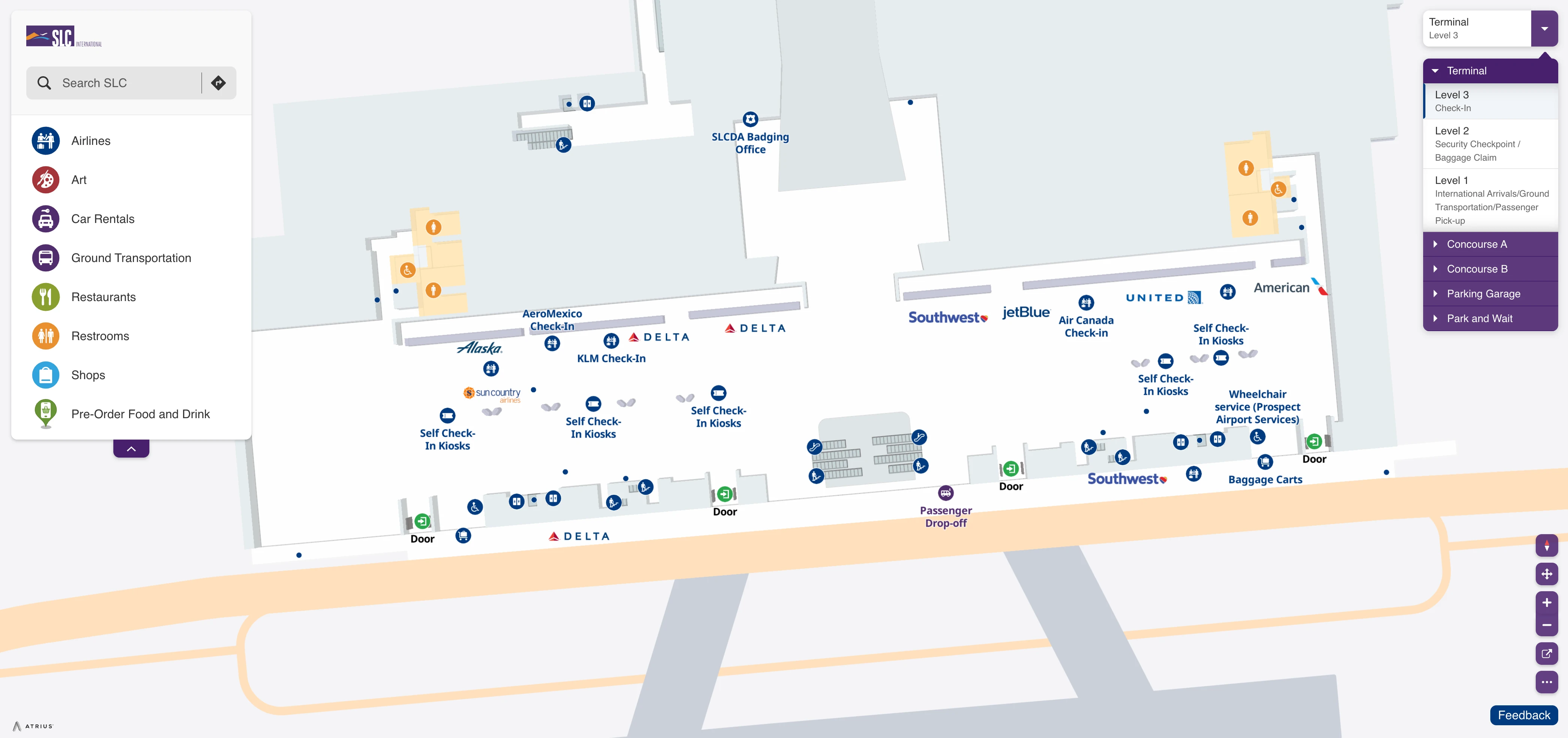 Salt Lake City International Airport Terminal 1 Level 3 Check In Map 2025