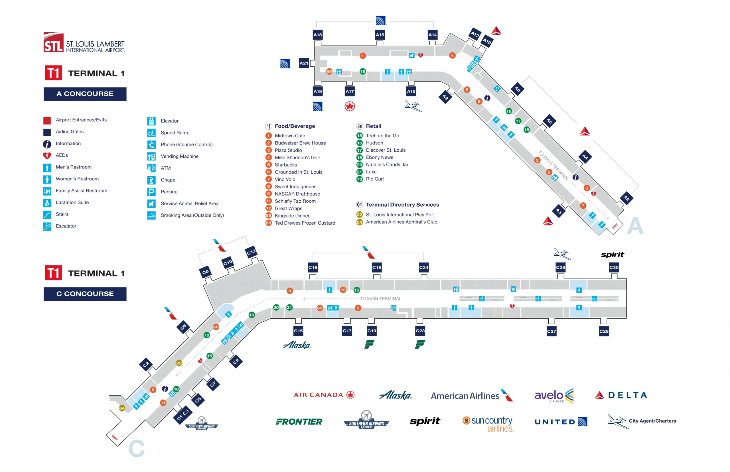 St Louis Lambert International Airport Terminal 1 Concource A and C Map 2025
