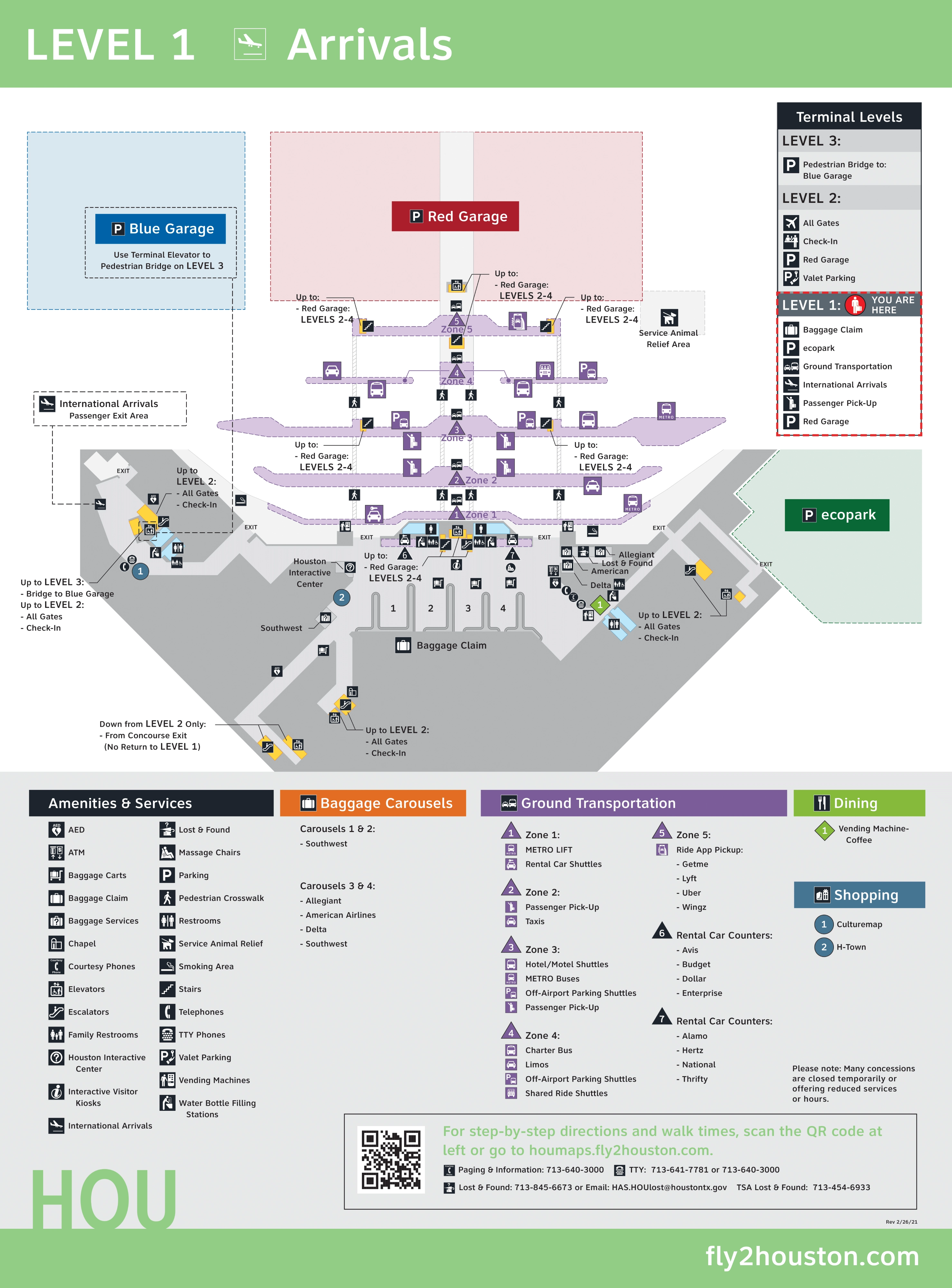 William P Hobby Airport Level 1 Arrivals Map 2021-2025
