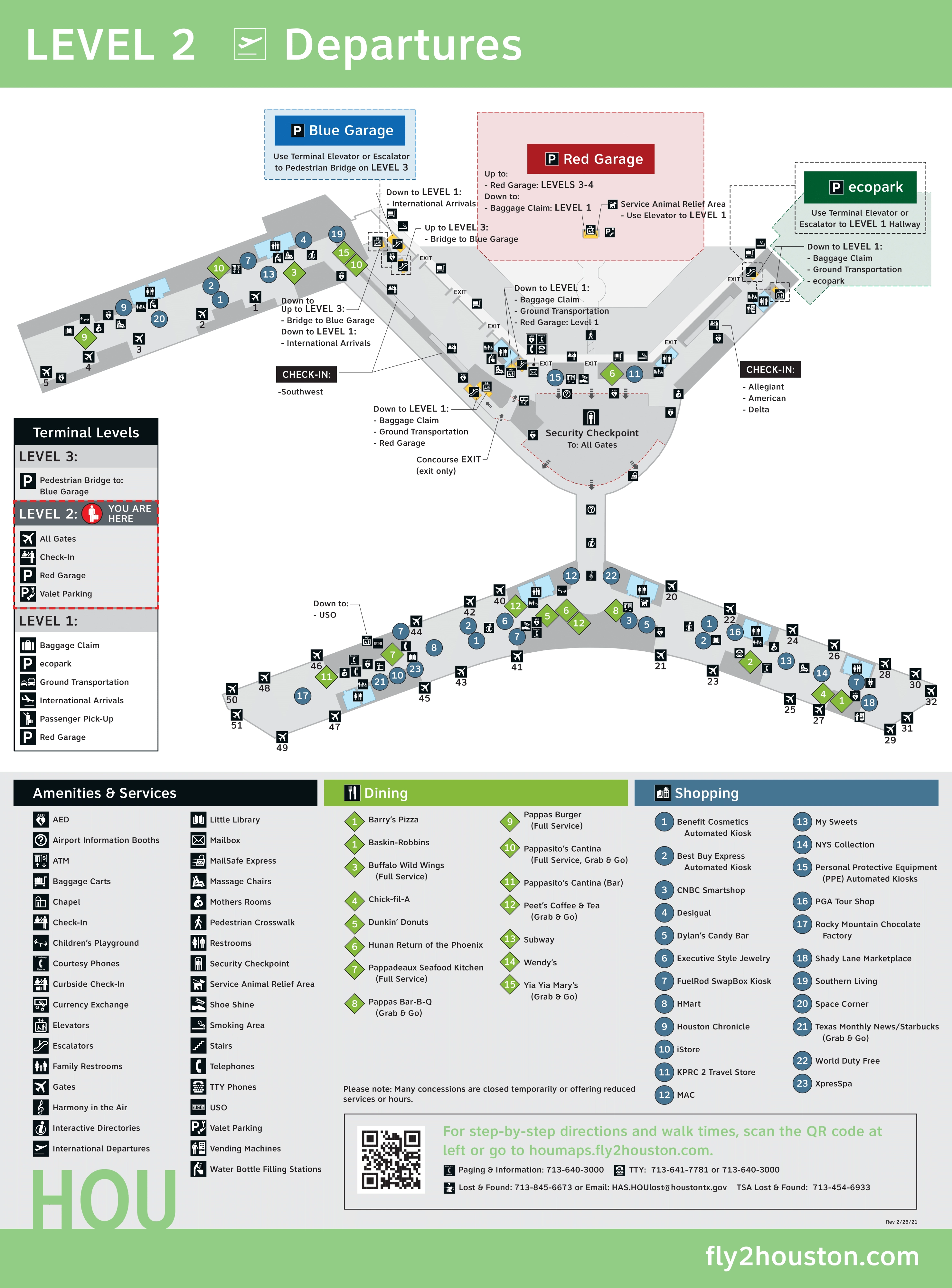 William P Hobby Airport Level 2 Departures Map 2021-2025