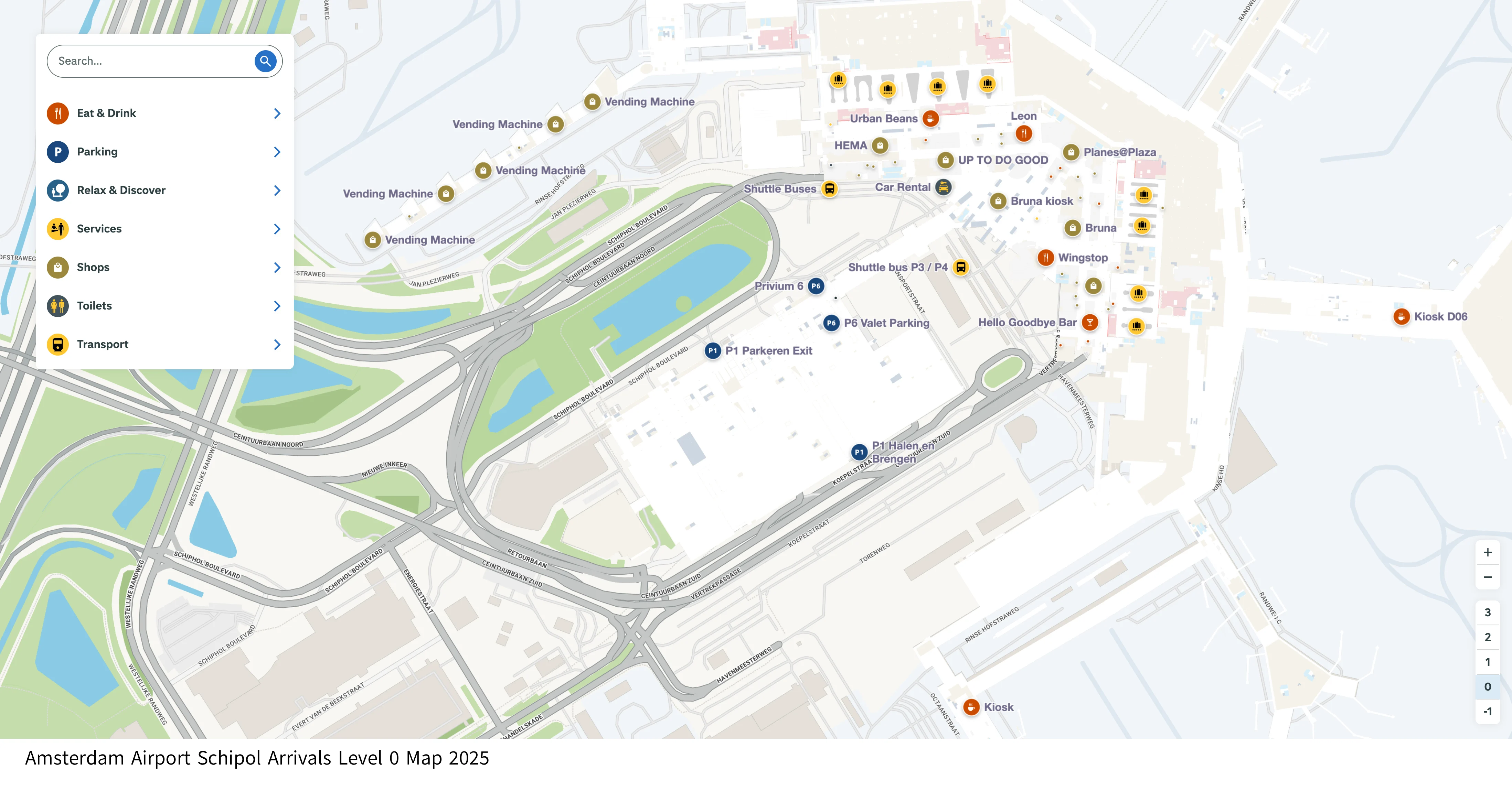 Amsterdam Airport Schipol Arrivals Level 0 Map 2025