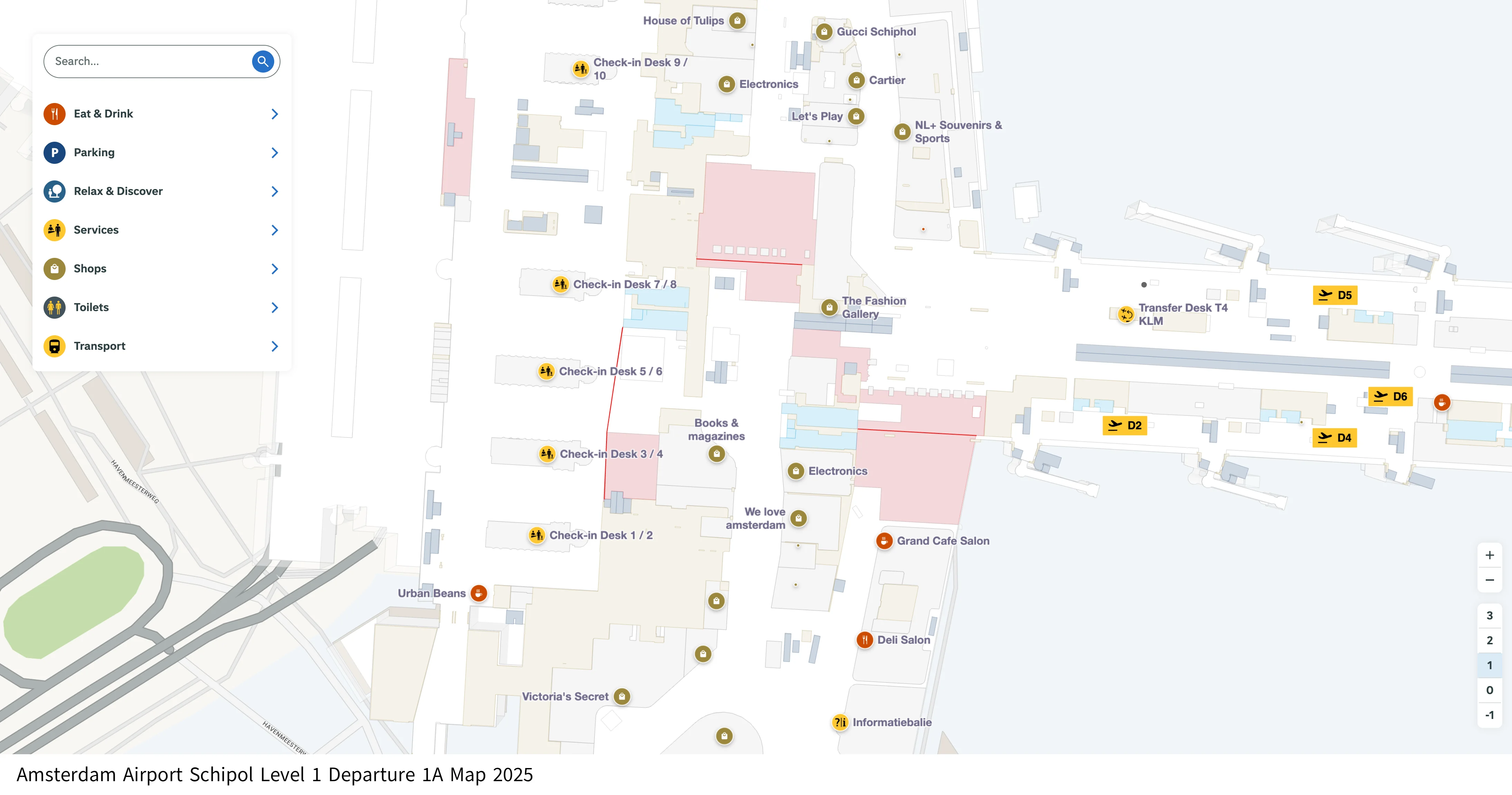 Amsterdam Airport Schipol Level 1 Departure 1 Map 2025