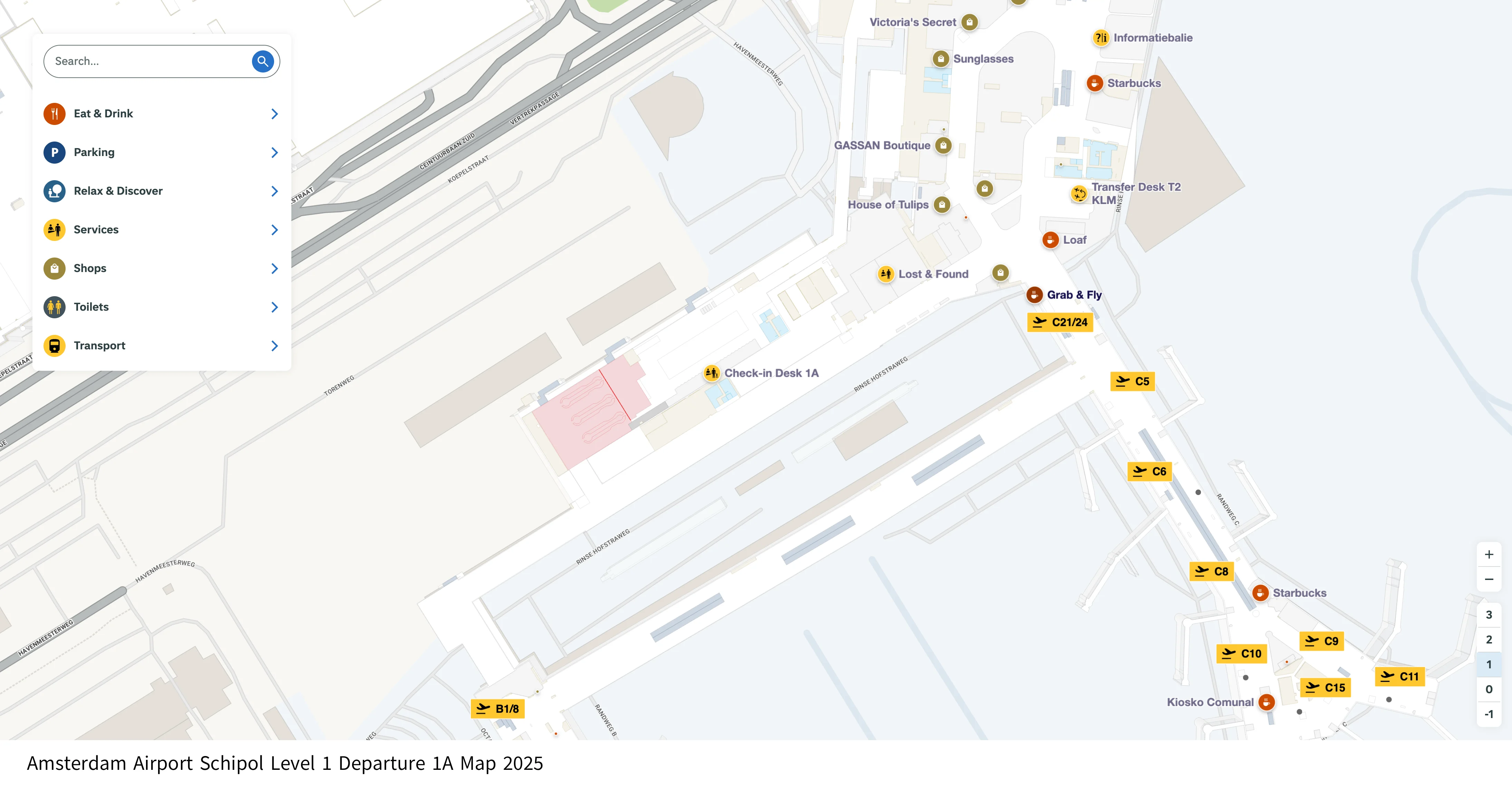 Amsterdam Airport Schipol Level 1 Departure 1A Map 2025