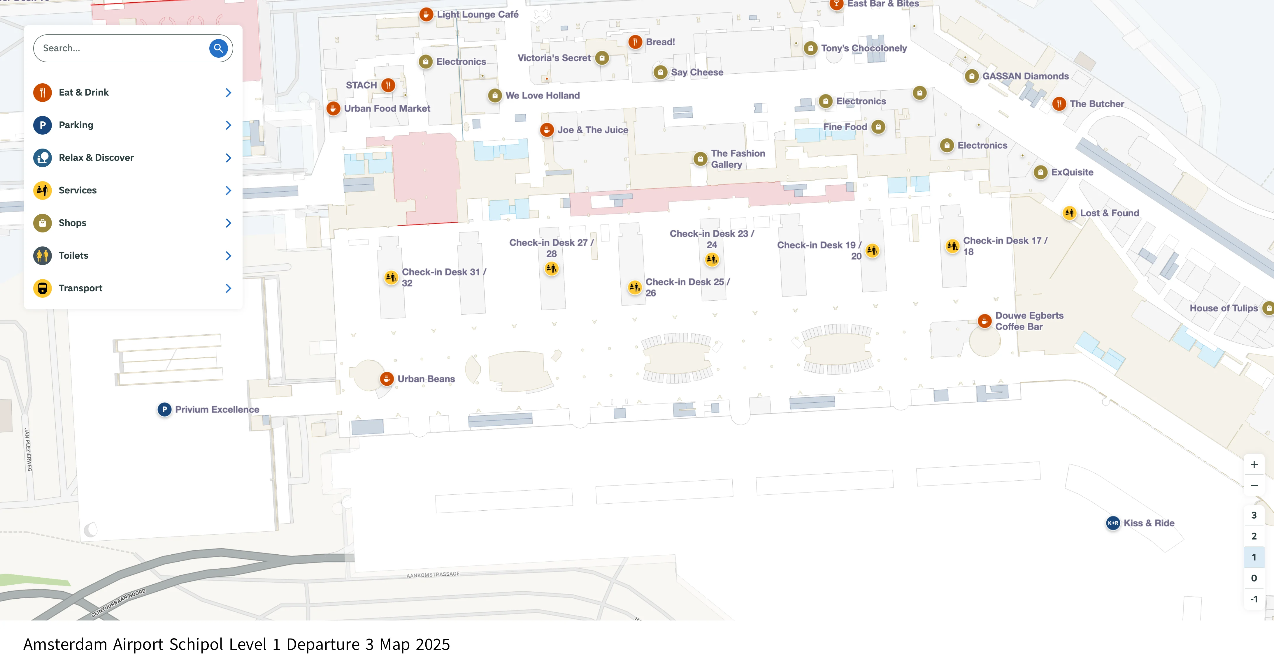 Amsterdam Airport Schipol Level 1 Departure 3 Map 2025