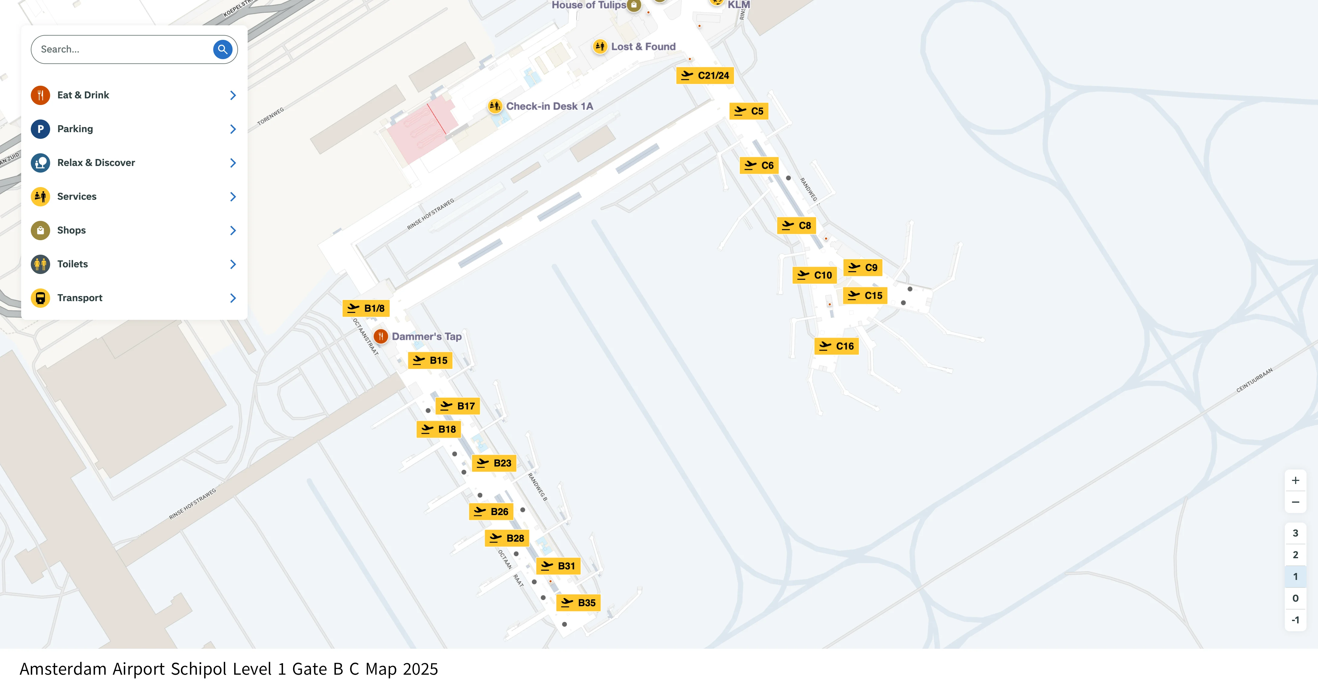 Amsterdam Airport Schipol Level 1 Gate B C Map 2025