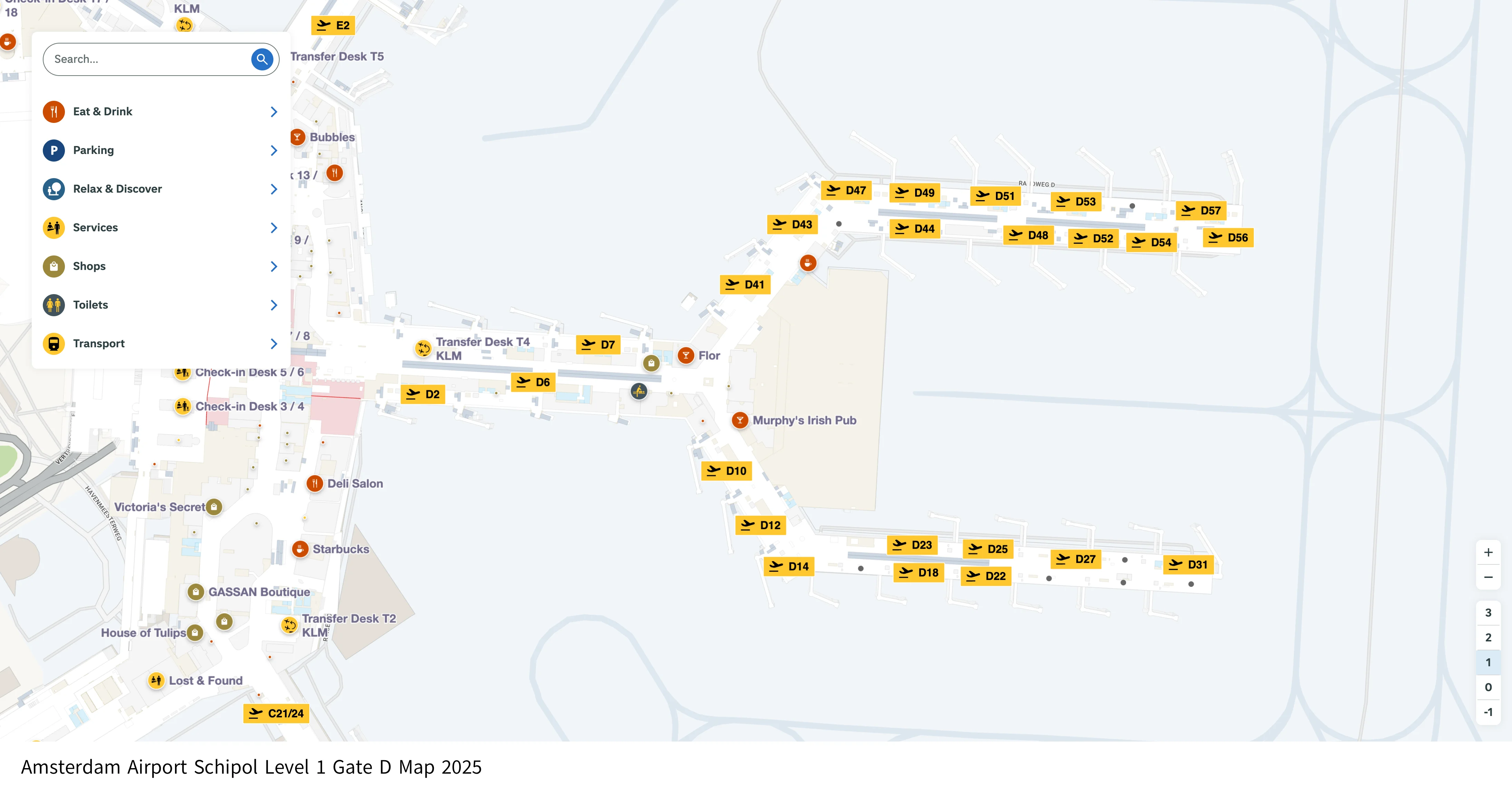 Amsterdam Airport Schipol Level 1 Gate D Map 2025