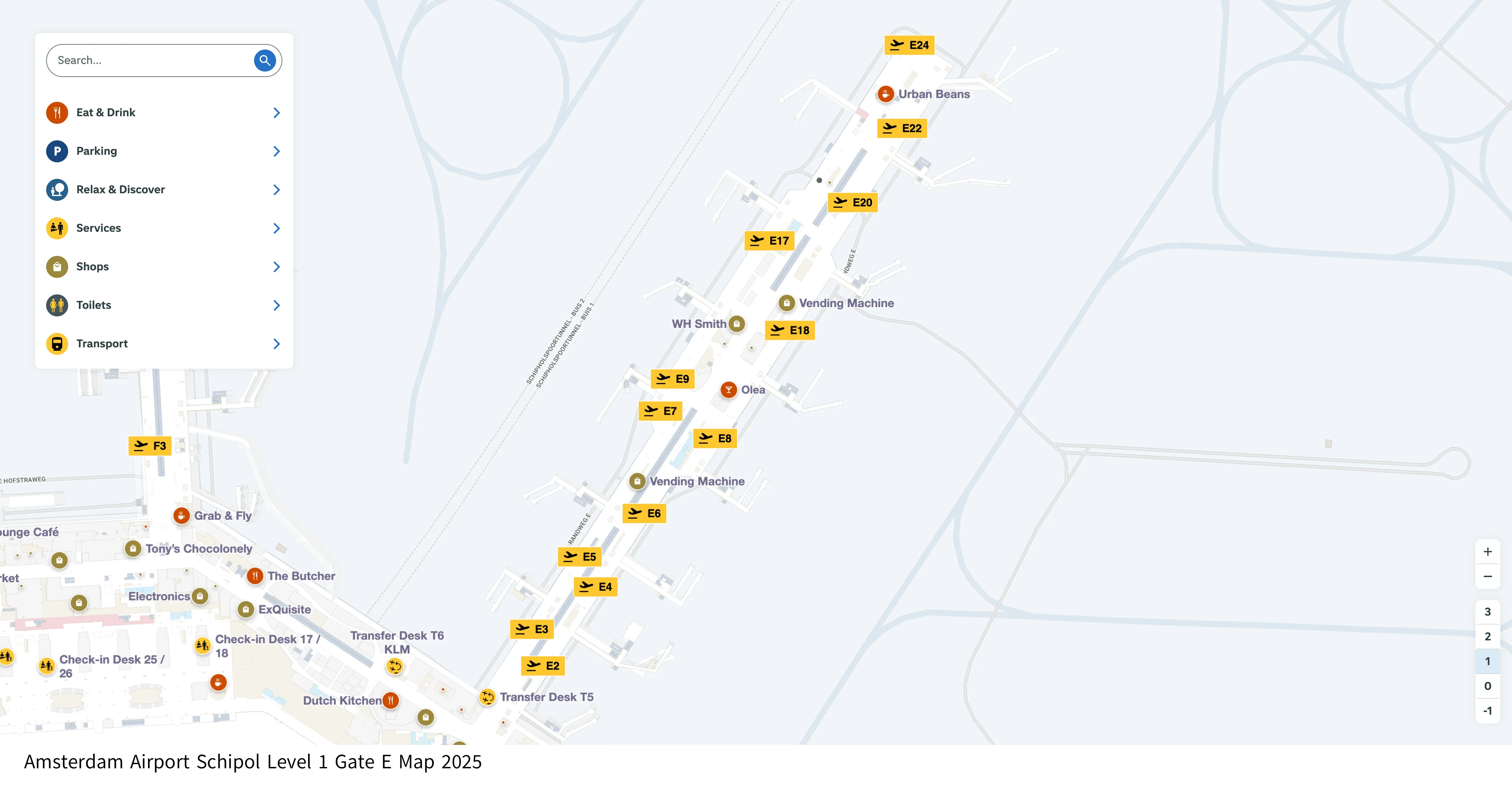 Amsterdam Airport Schipol Level 1 Gate E Map 2025
