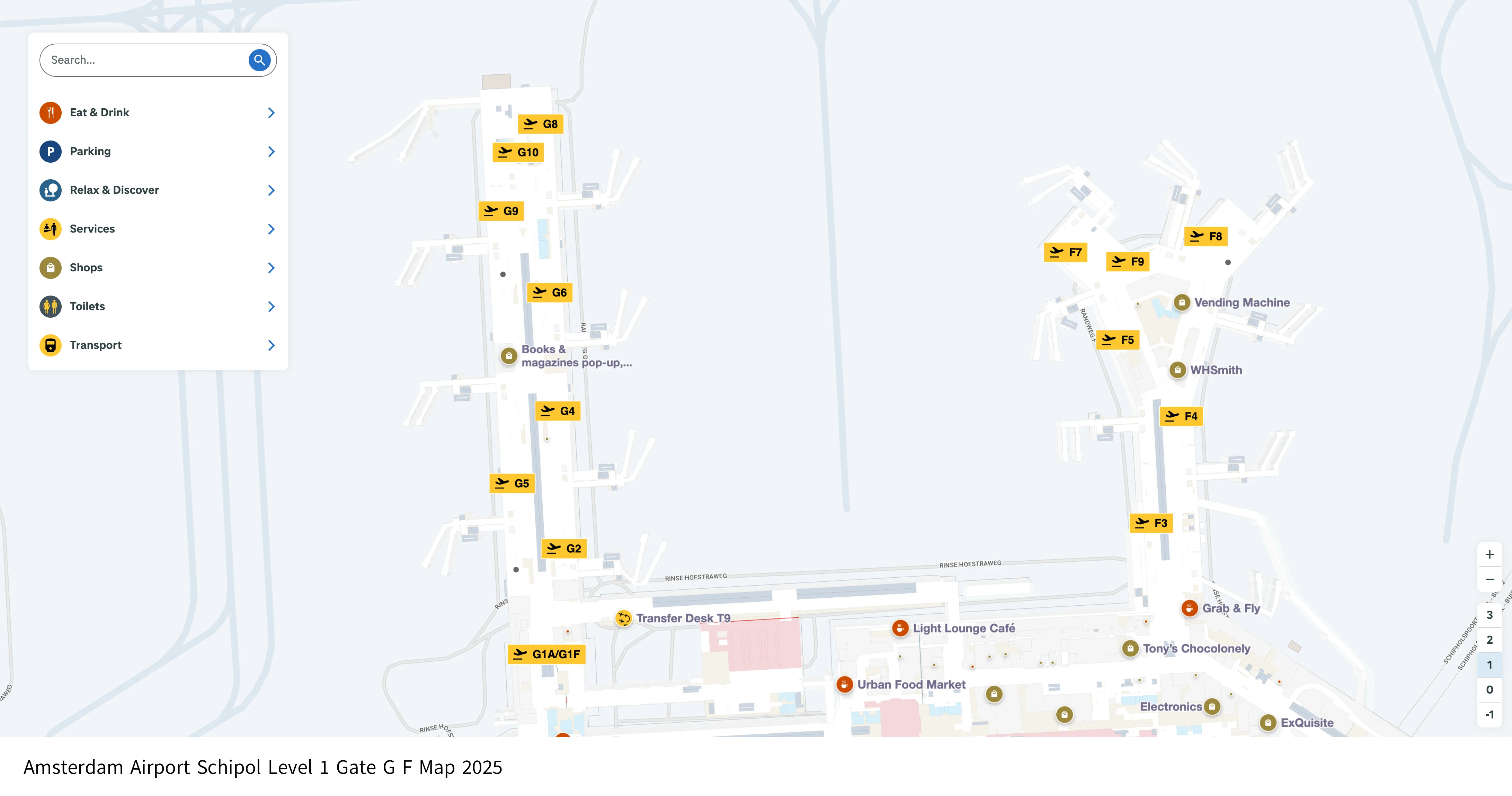 Amsterdam Airport Schipol Level 1 Gate G F Map 2025