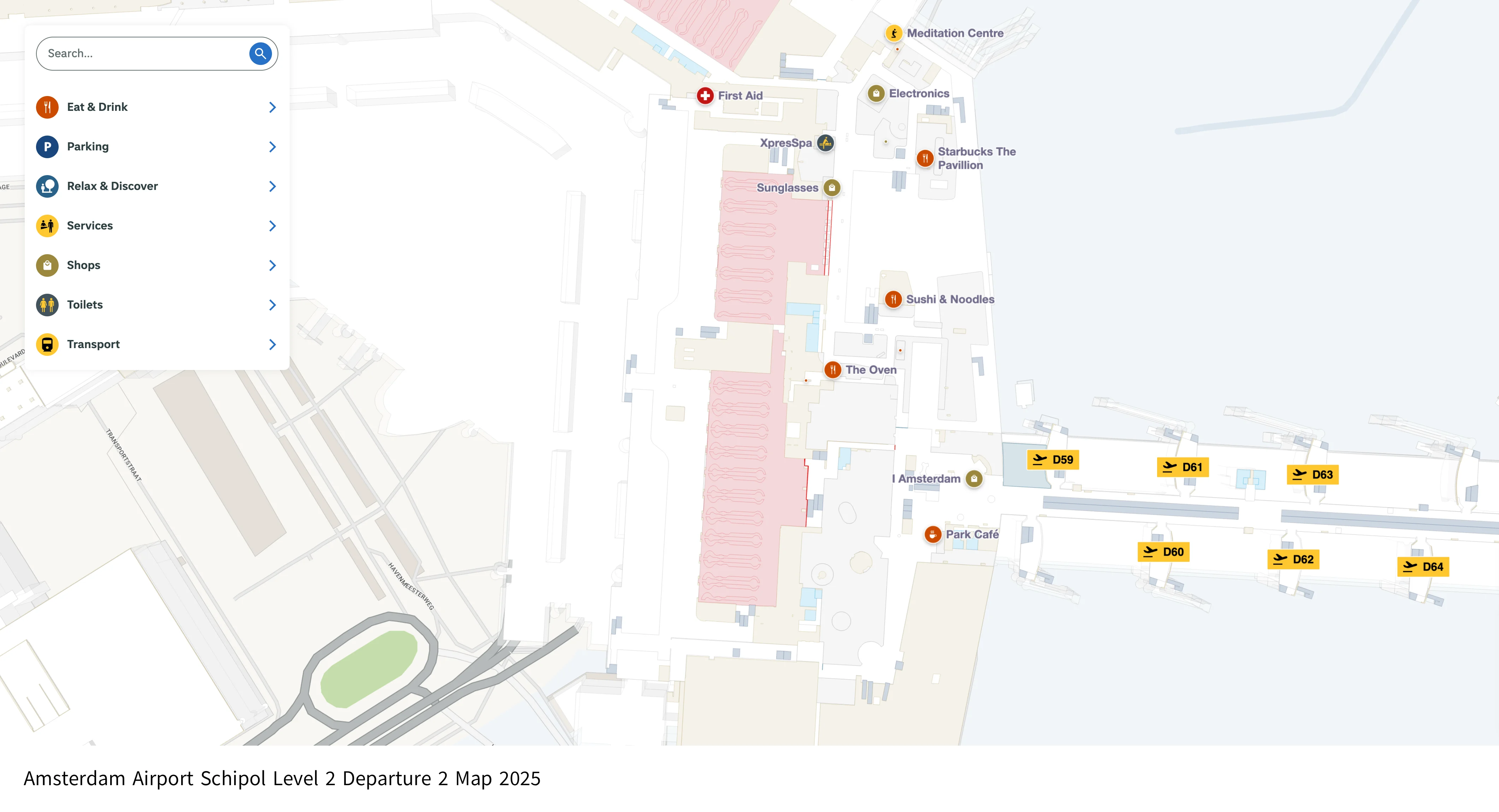 Amsterdam Airport Schipol Level 2 Departure 2 Map 2025