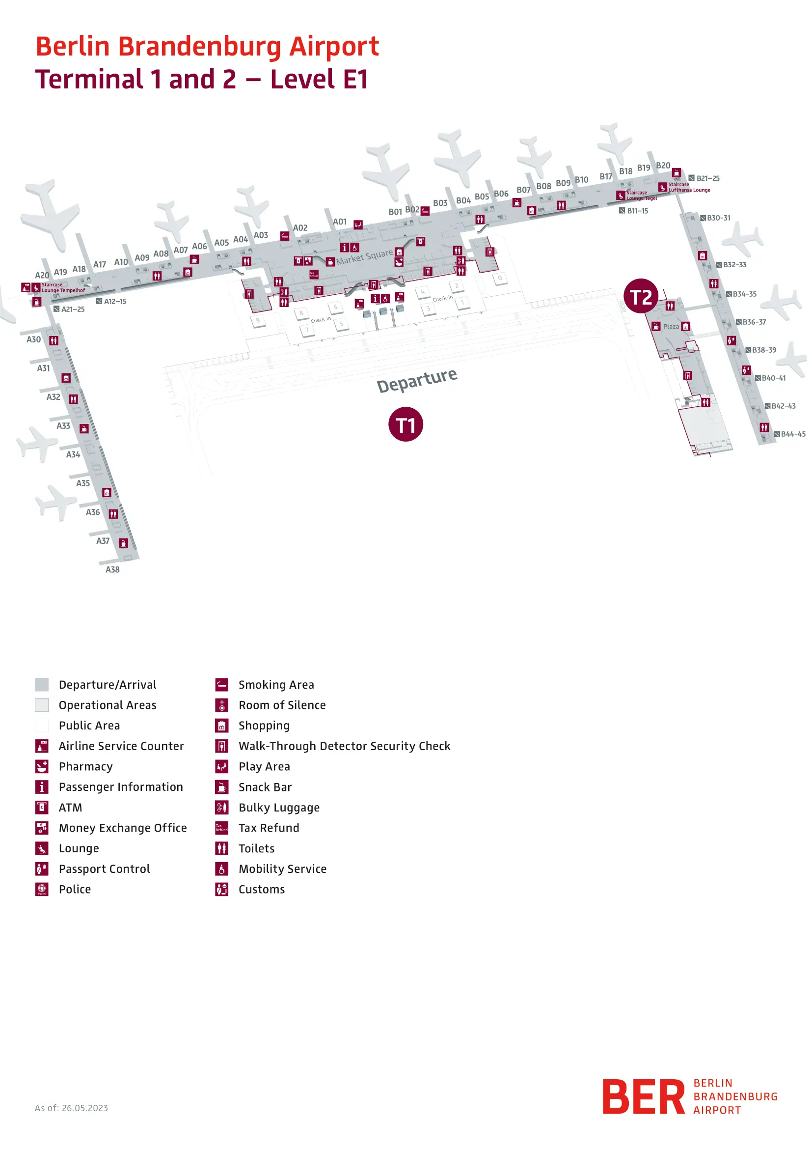 BER Airport Terminal 1 and 2 Level E1 Map 2024