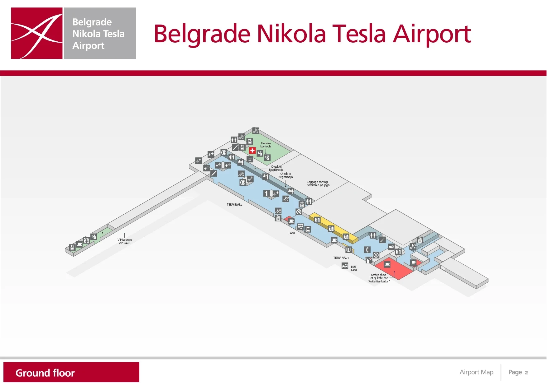 Belgrade Nikola Tesla Airport Terminal 1 Ground Floor Map 2024-2026