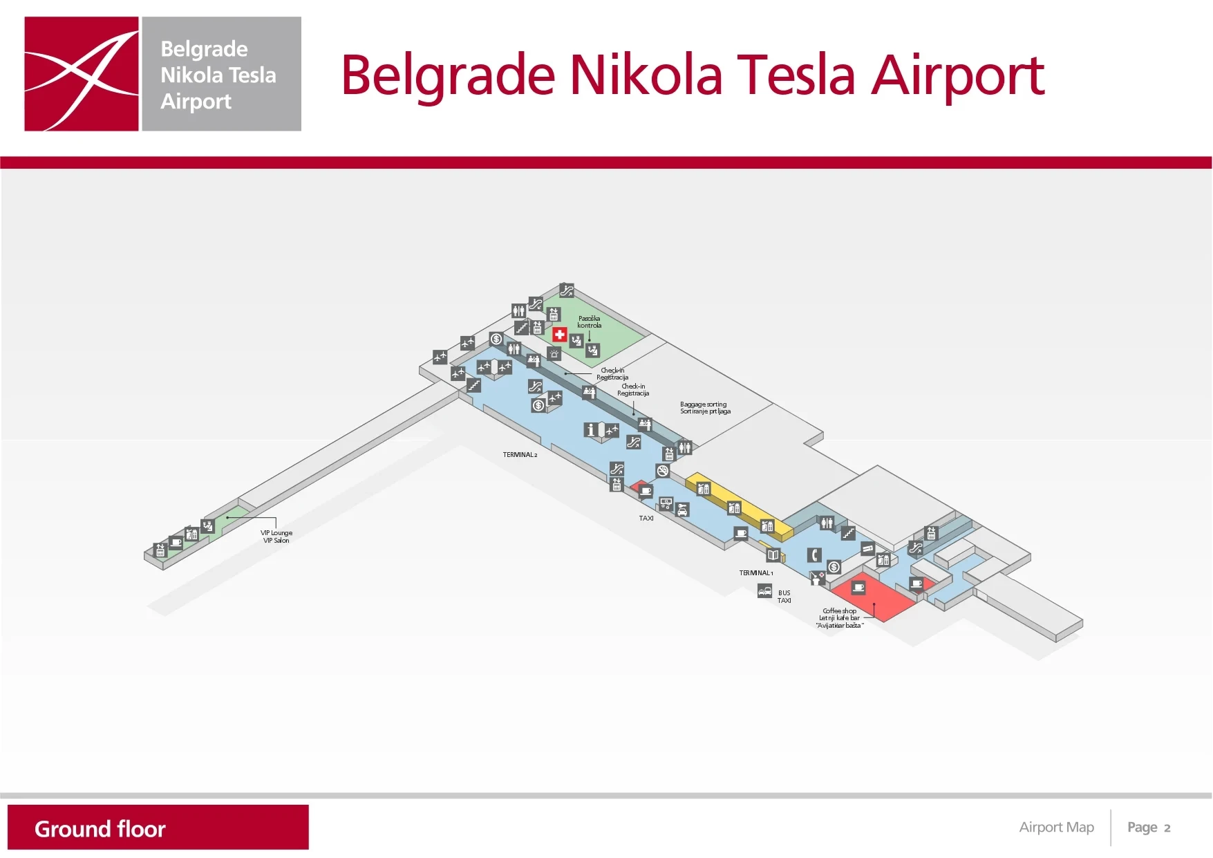 Belgrade Nikola Tesla Airport Terminal 2 Ground Floor Map 2024-2026