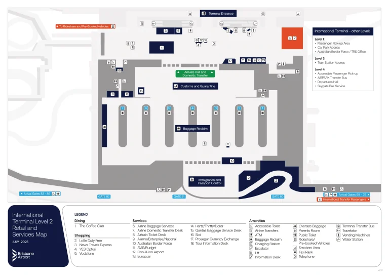 Brisbane International Airport International Terminal Level 2 Map 2025-2026